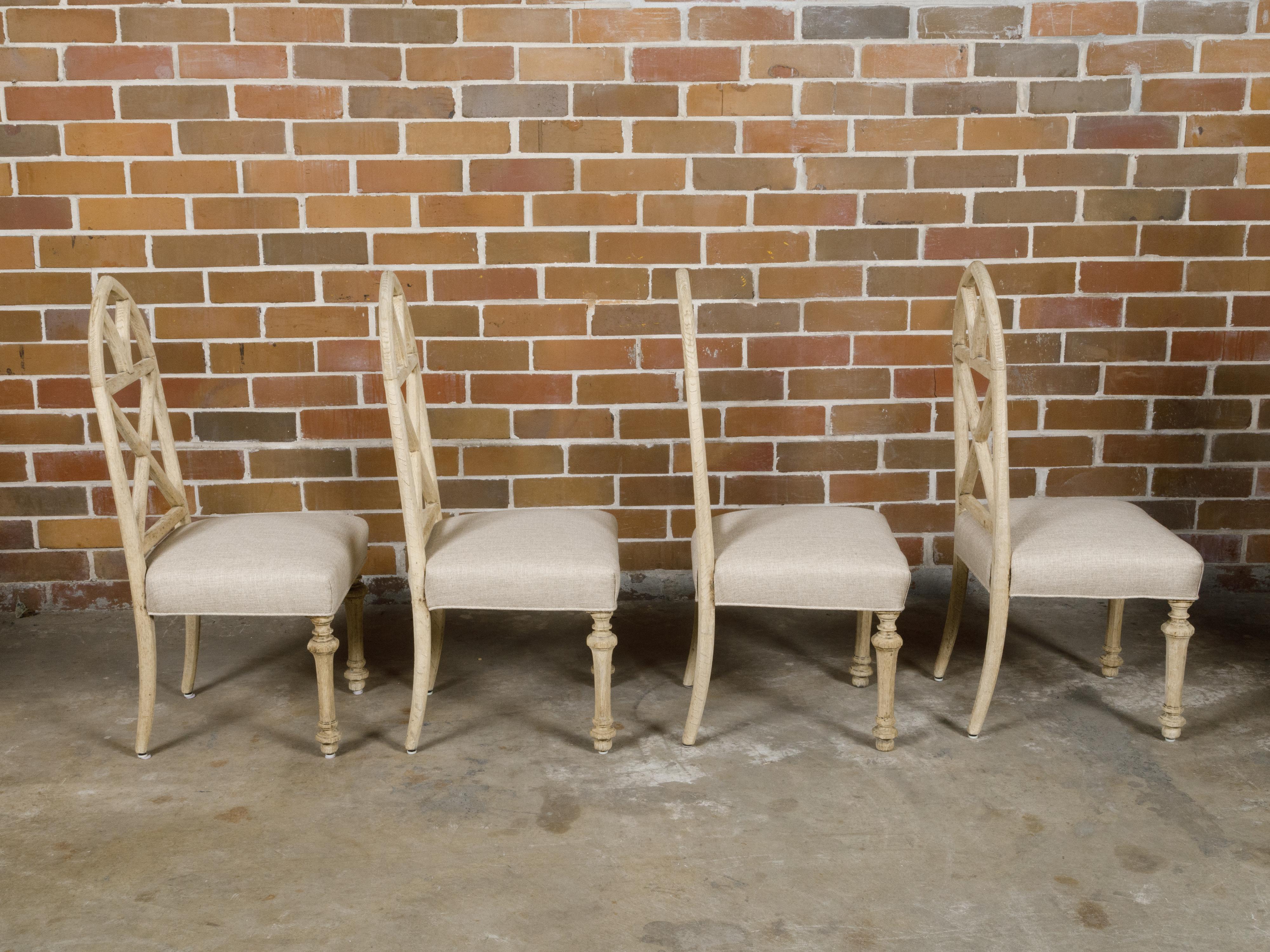 Set of Four Gothic Revival English Bleached Oak Dining Chairs with Arched Backs For Sale 5