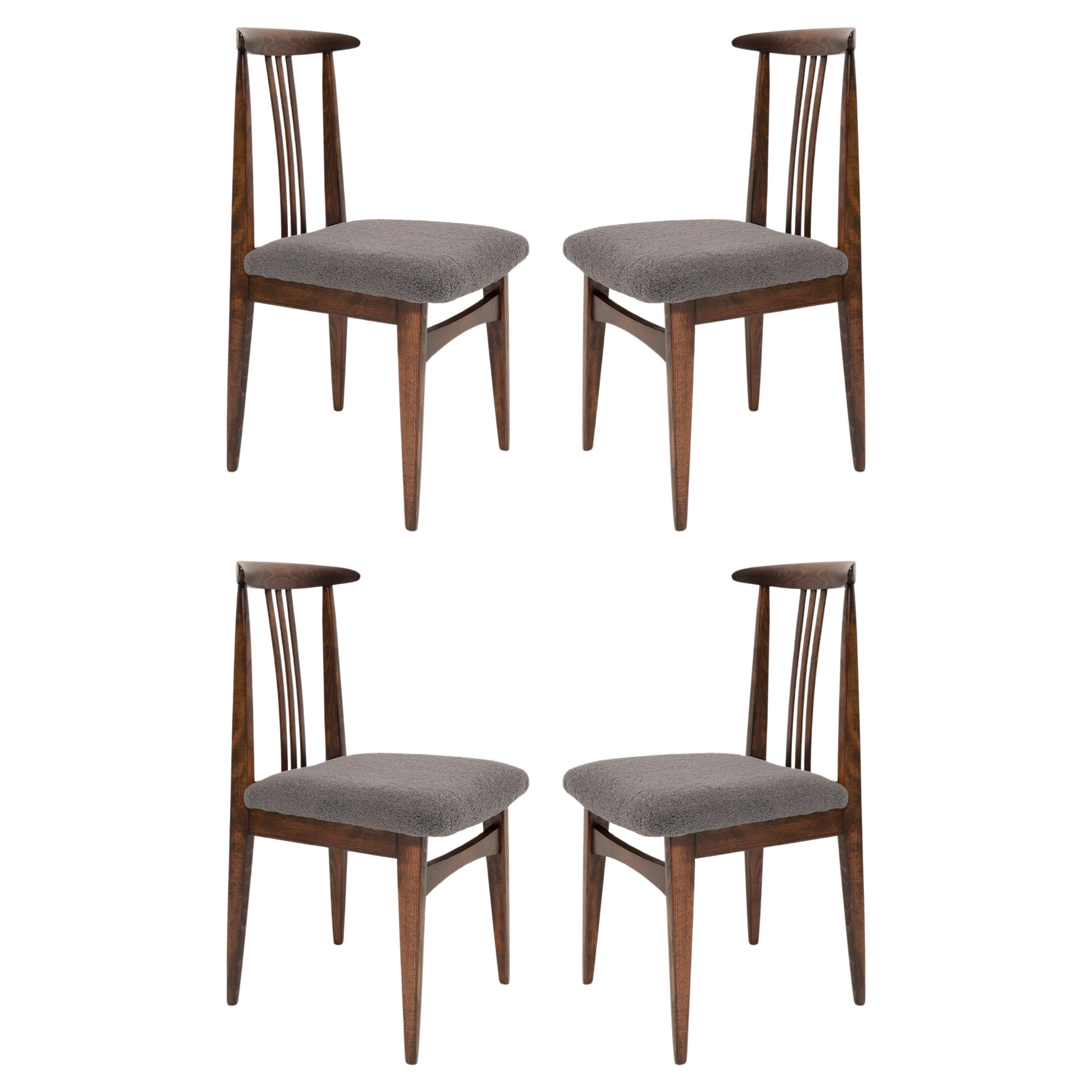 Set of Four Gray Boucle Chairs, by Zielinski, Poland, 1960s For Sale