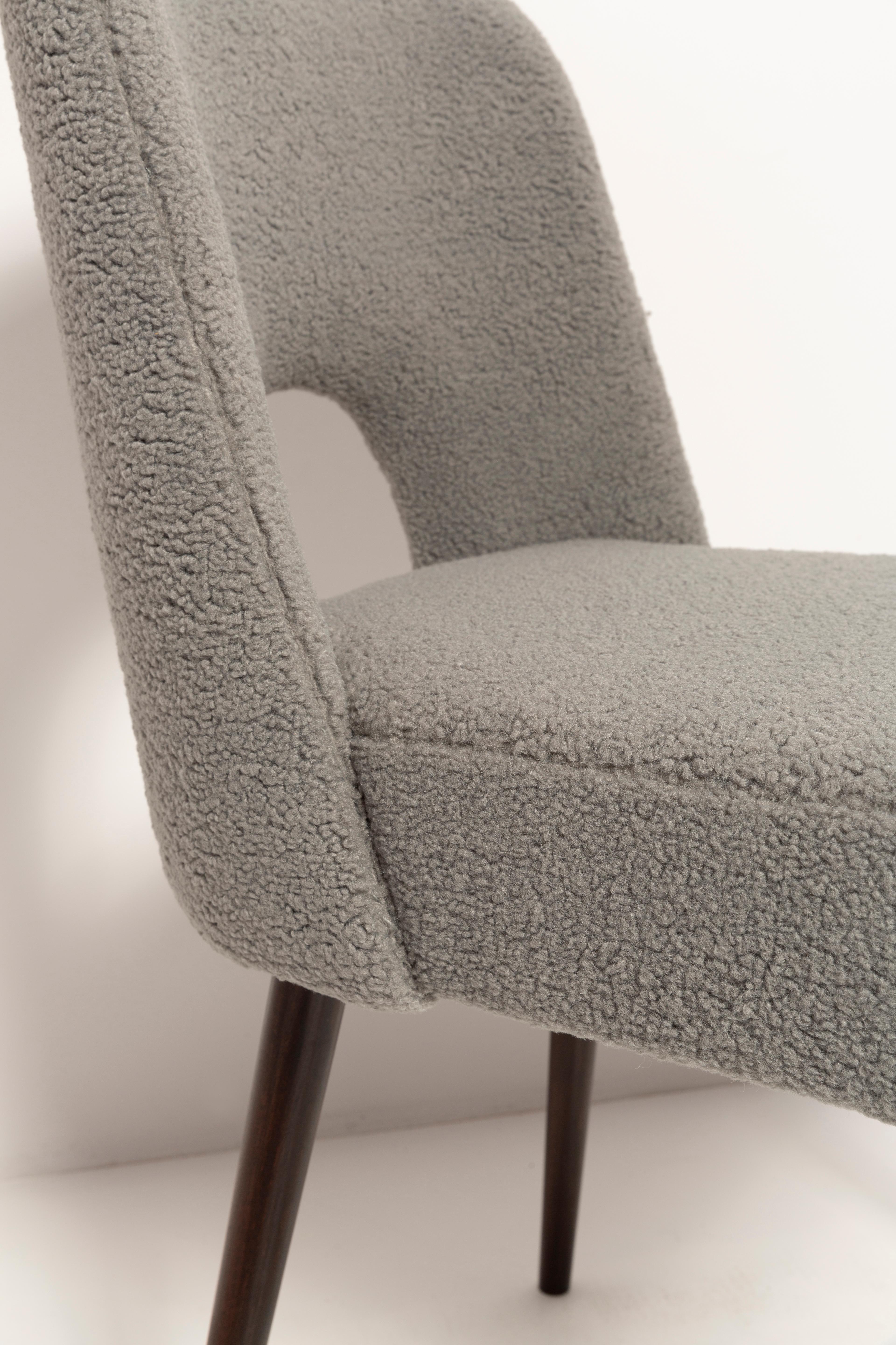 Hand-Crafted Set of Four Gray Boucle 'Shell' Chairs, Europe, 1960s For Sale