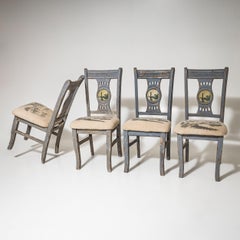 Set of Four Gray Side Chairs with City Views, 19th Century