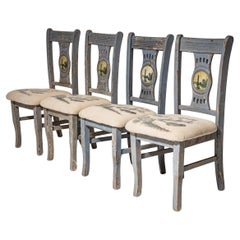Set of Four Gray Side Chairs with City Views, 19th Century