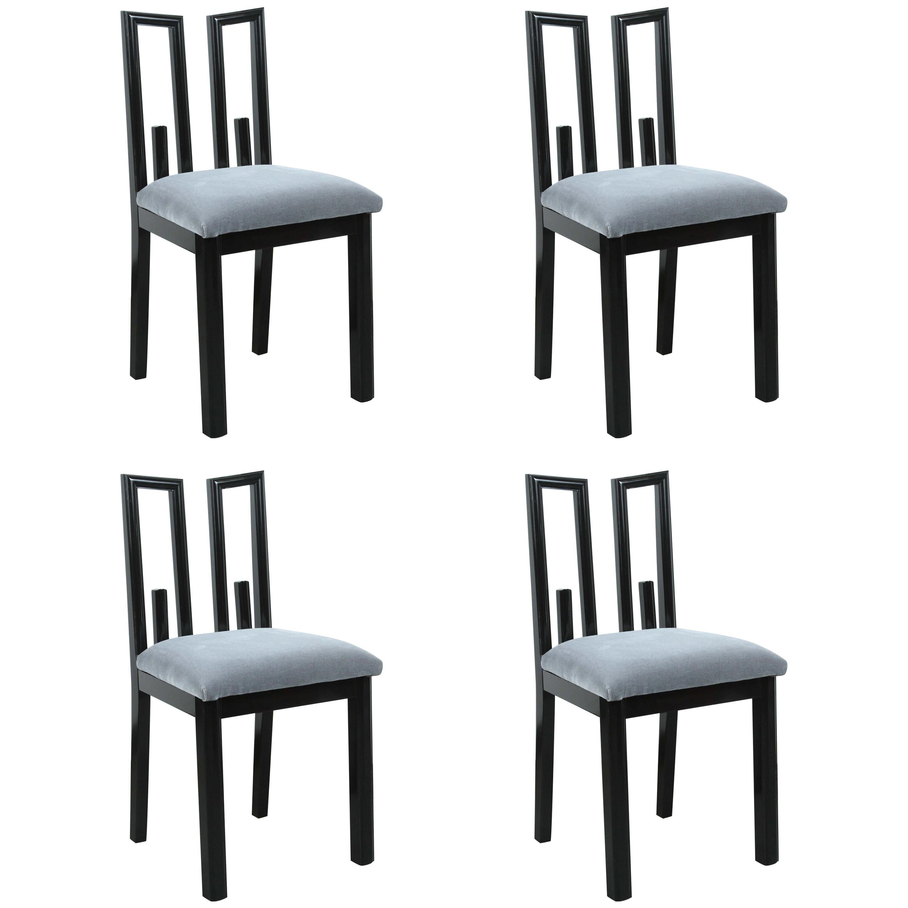 Set of Four Greek Key Dining Chairs by James Mont