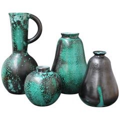Set of Four Green Ceramic Vases by Primavera, circa 1930s