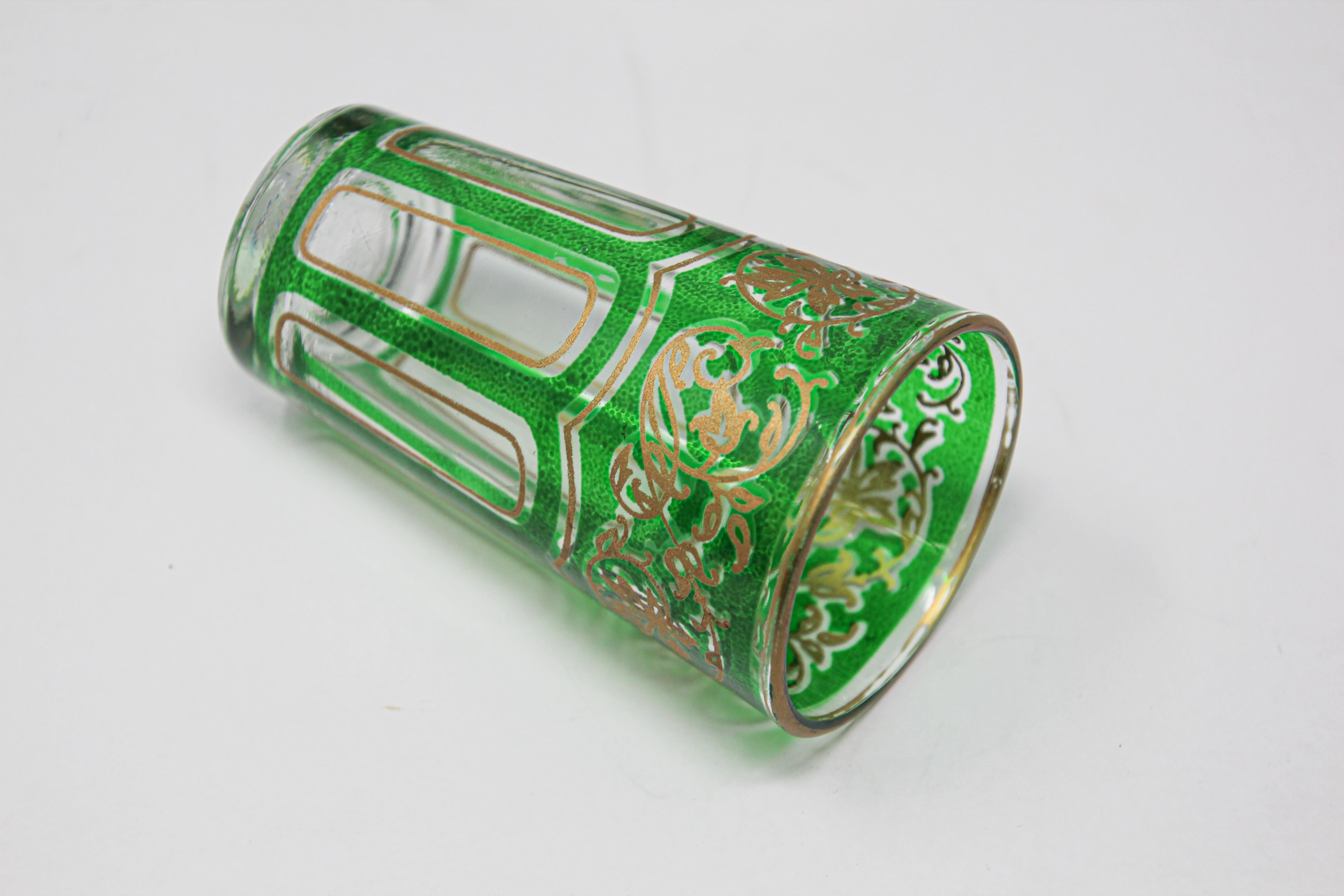 Set of Four Green Glasses with Gold Raised Moorish Design 1
