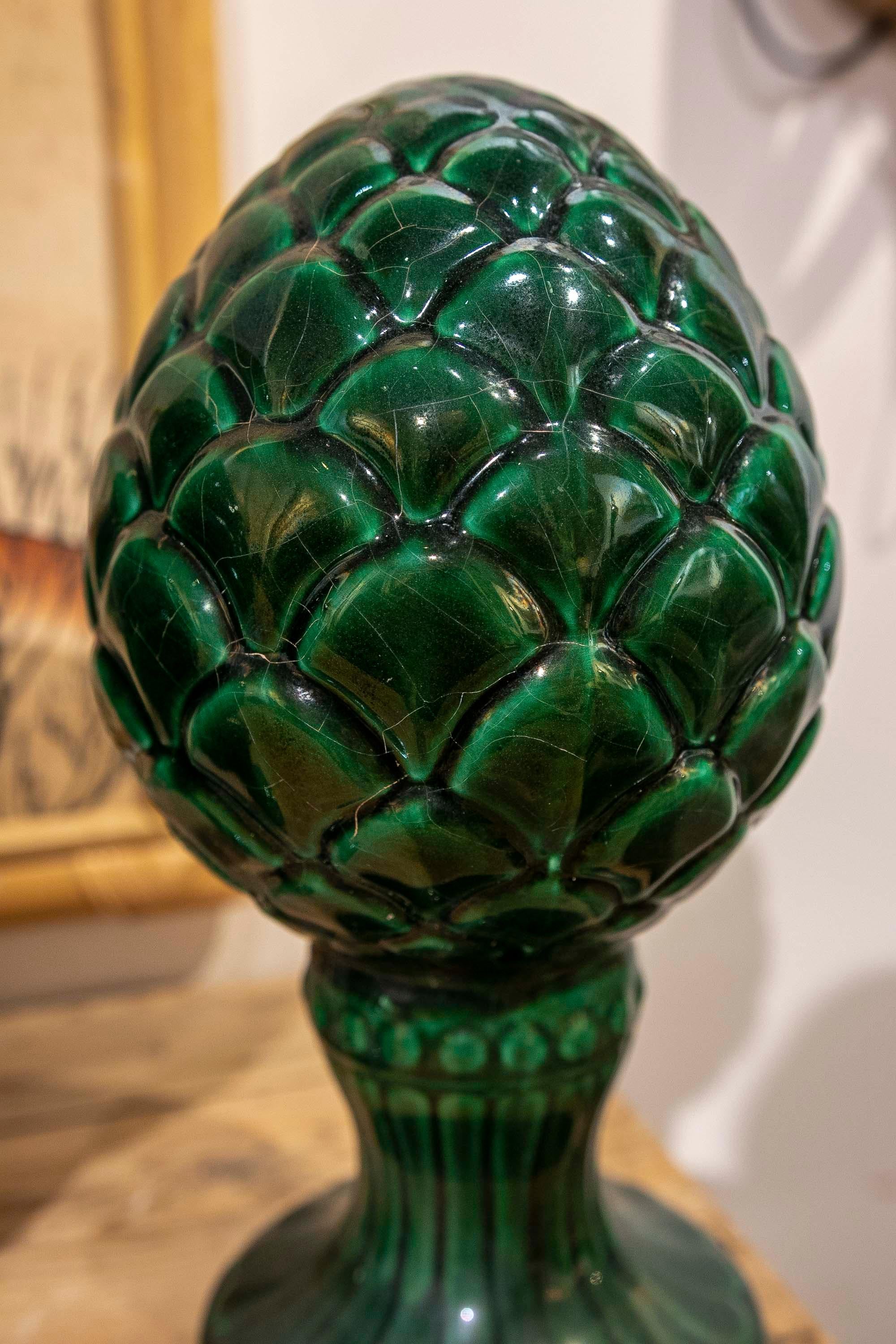 Set of Four Green Glazed Ceramic Finials in the Shape of Pineapples For Sale 9