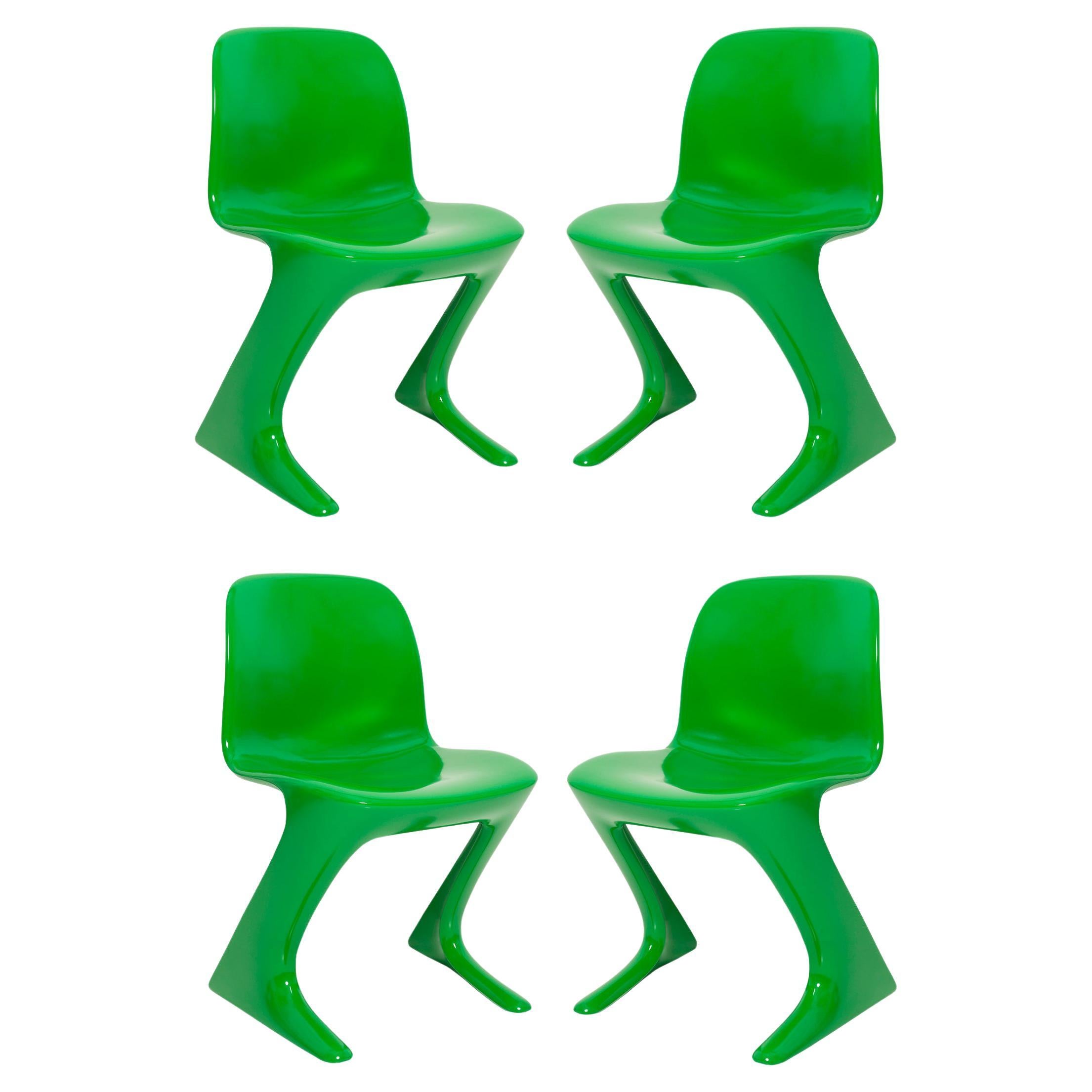 Satz von vier grünen Kangaroo-Stühlen, entworfen von Ernst Moeckl, Deutschland, 1960er Jahre
