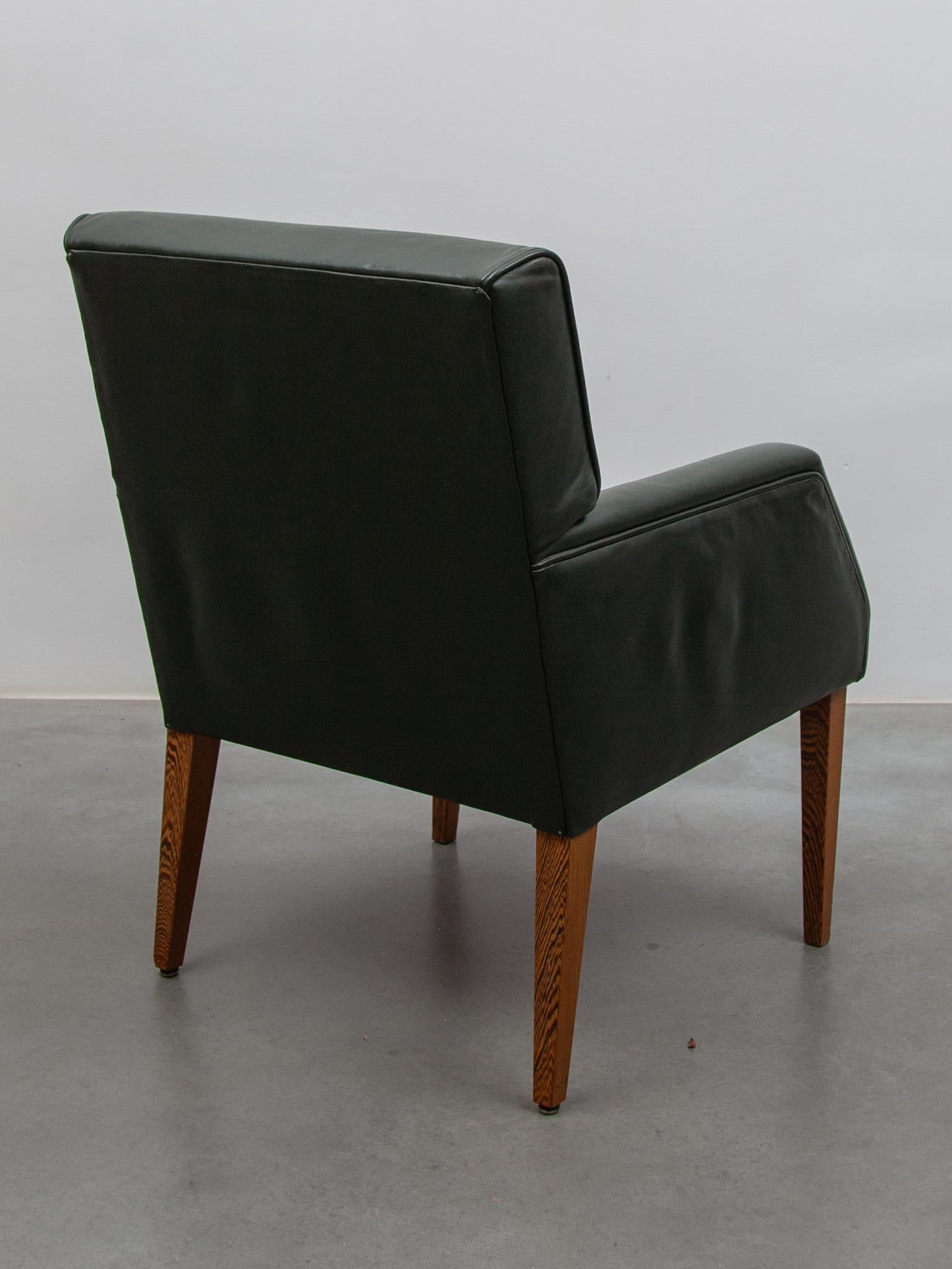 Set of Four Green Leather Arm Lounge Chairs, Denmark For Sale 1