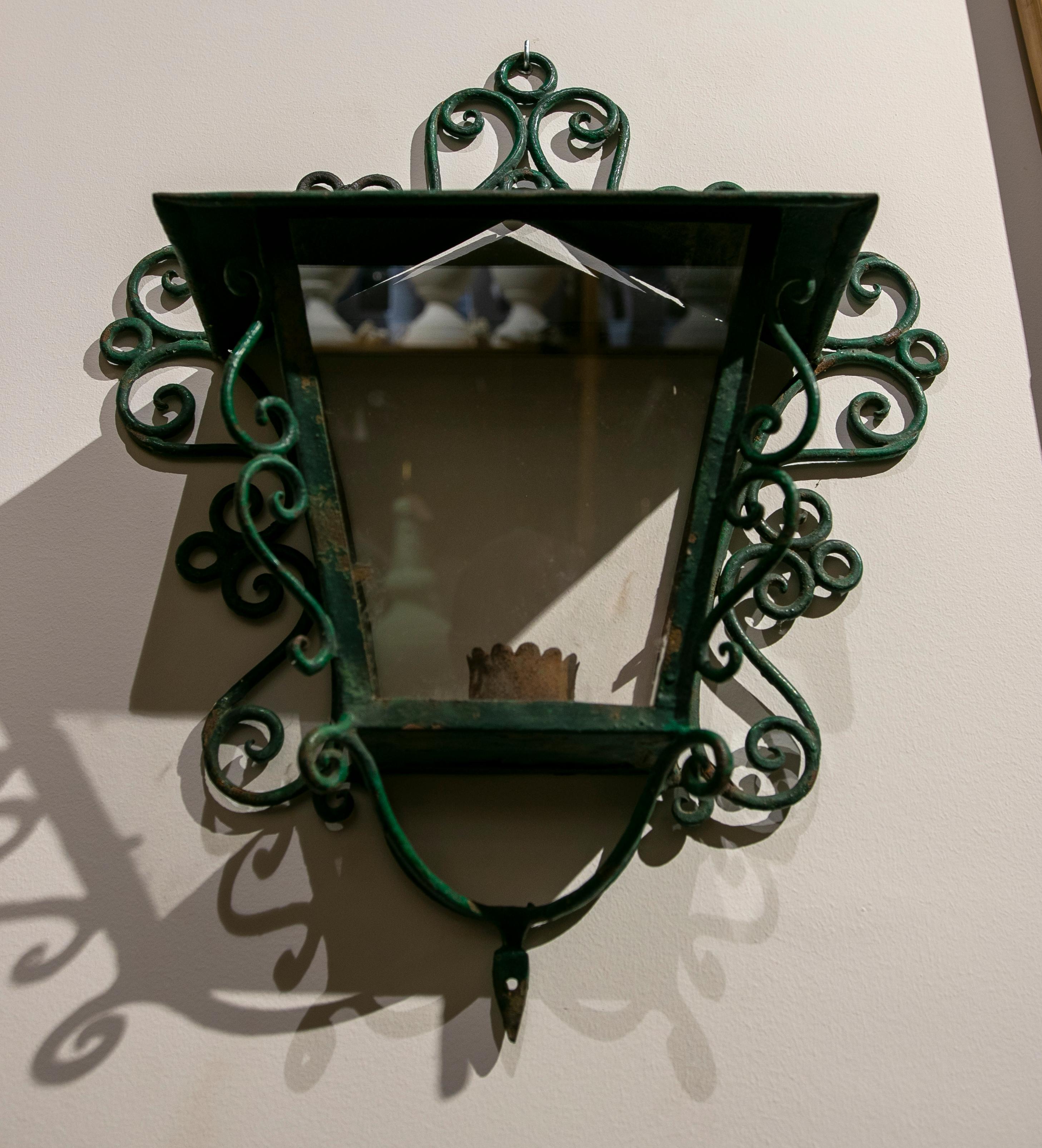 Set of Four Green Painted Iron Wall Lanterns 5