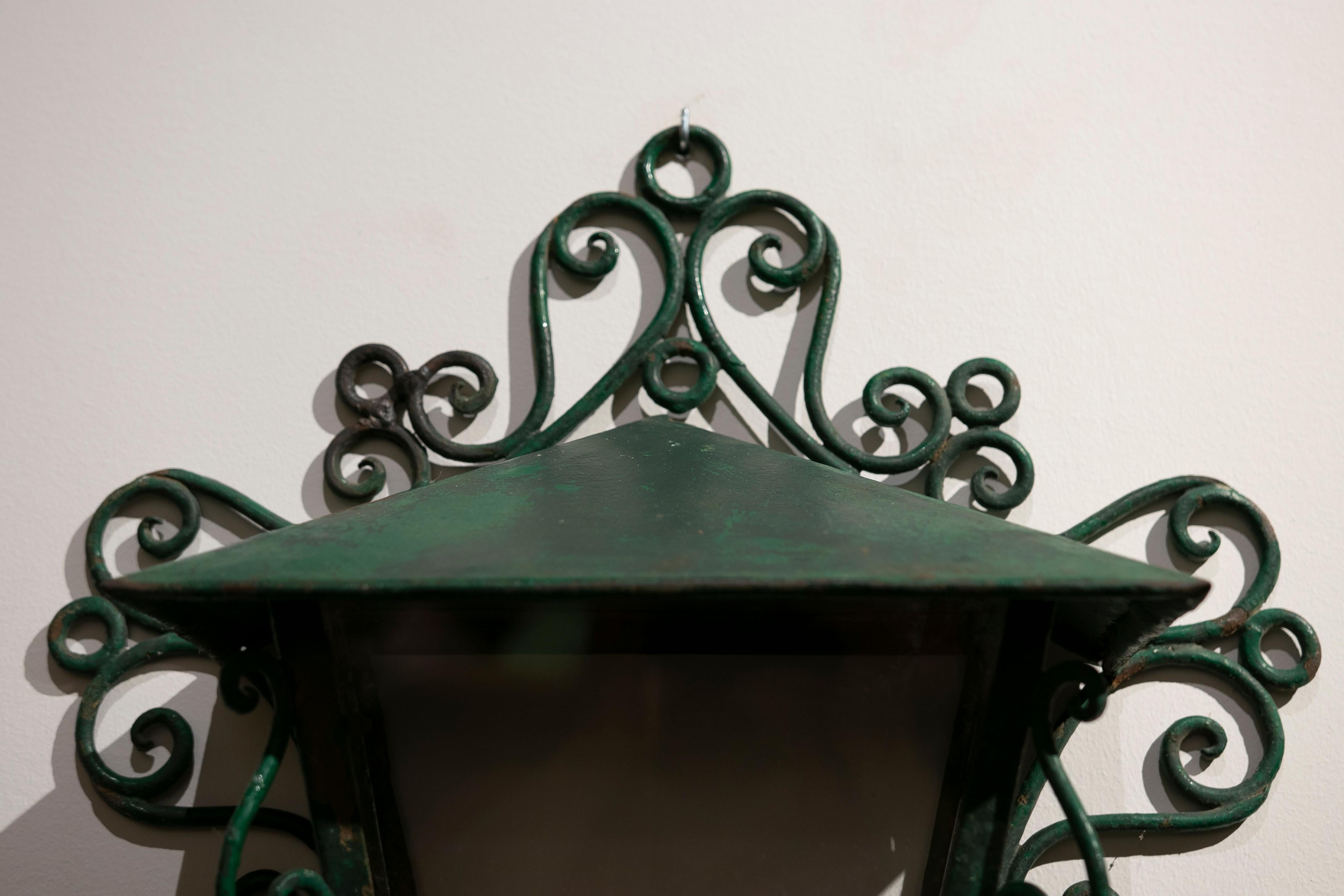 20th Century Set of Four Green Painted Iron Wall Lanterns