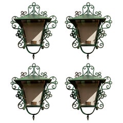 Set of Four Green Painted Iron Wall Lanterns