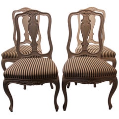 Set of Four Grey Painted Dining Chairs in the Style of Rococo from the 1860s