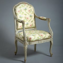 Fine Pair of Grey-Painted Fauteuils by Jean-Baptiste Gourdin