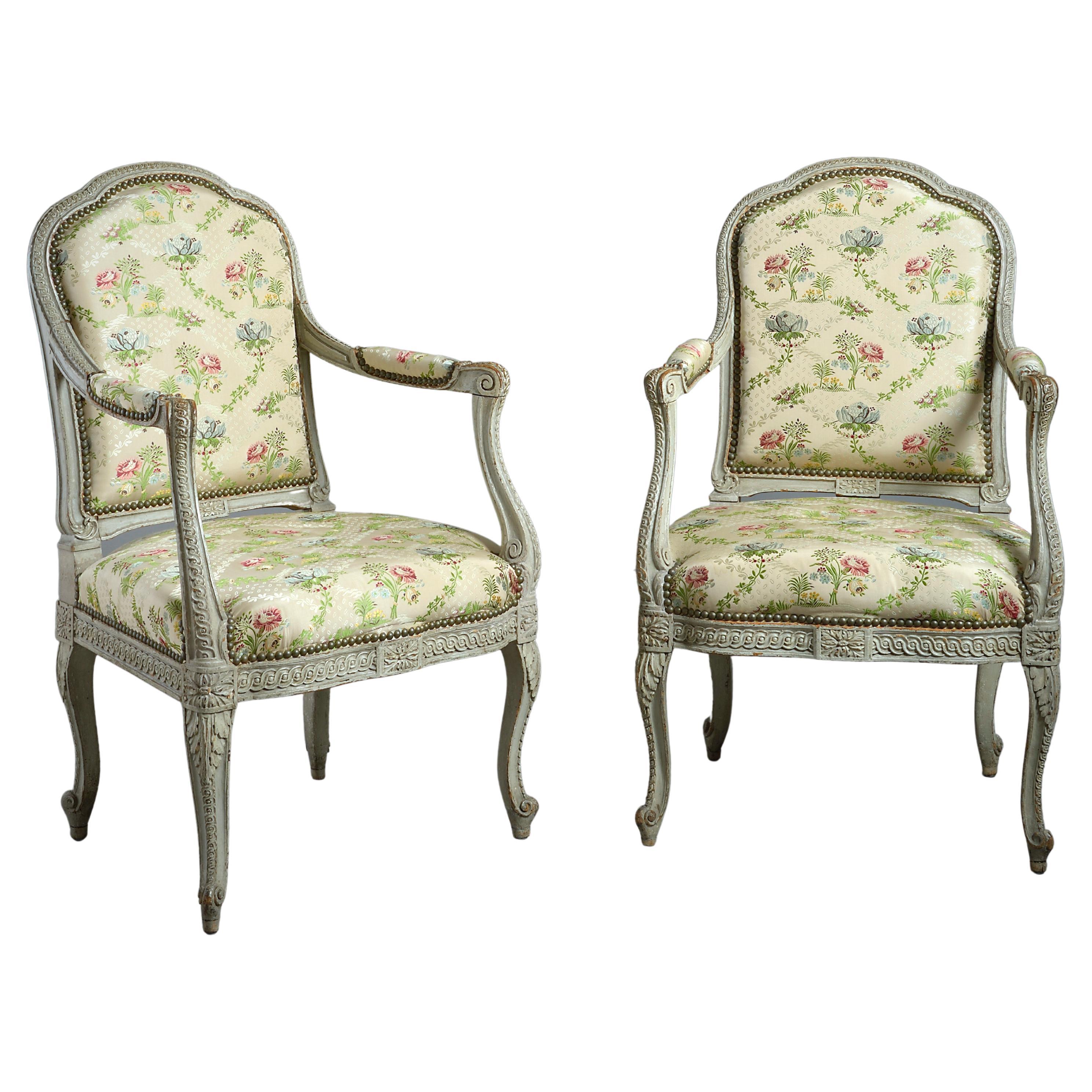 Set of Four Grey-Painted Fauteuils by Jean-Baptiste Gourdin For Sale