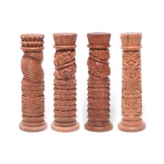 Set of Four Guatemalan Carved Column Pedestals