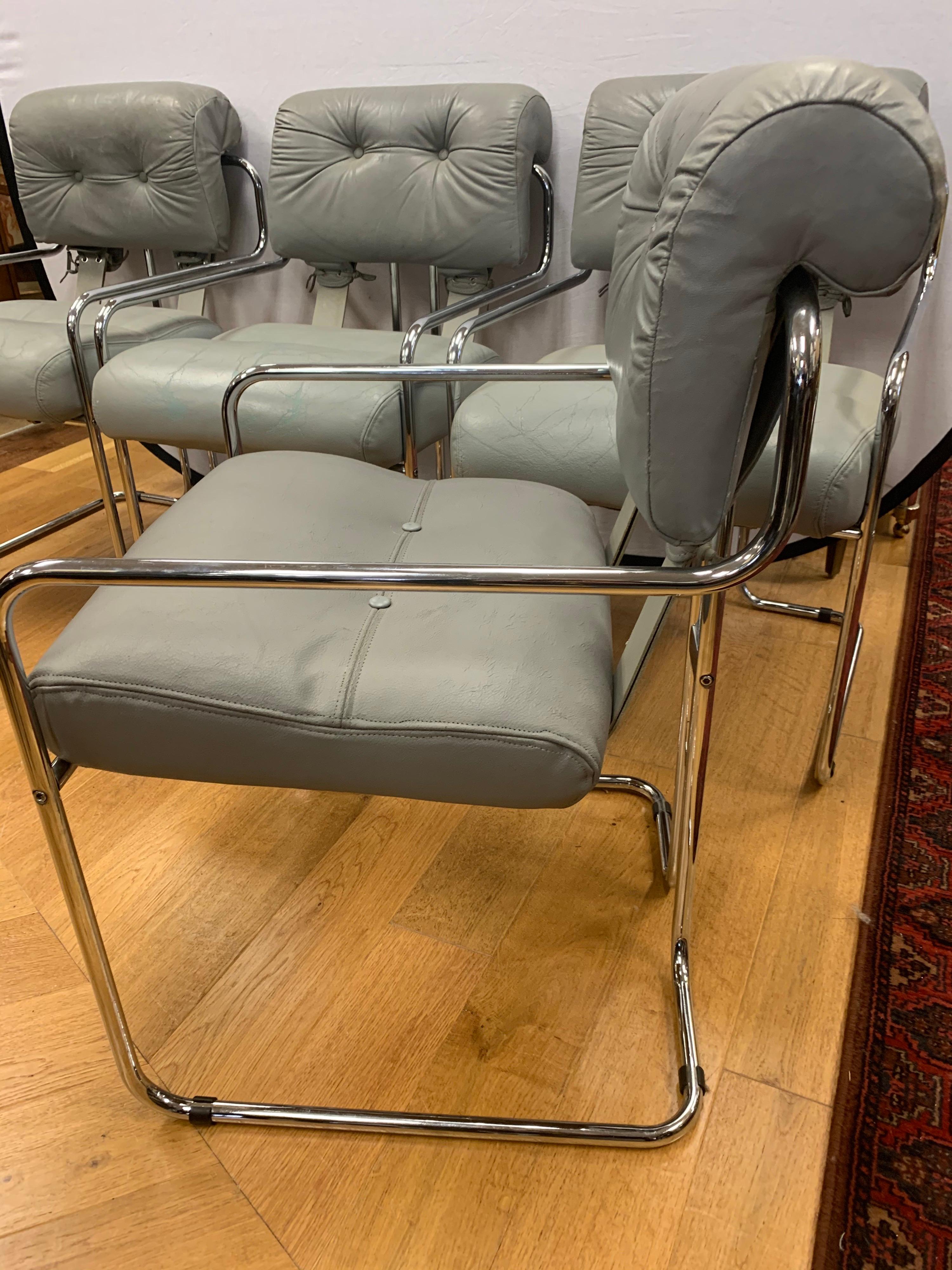 Set of Four Guido Faleschini Tucroma Gray Leather & Chrome Chairs Mariani Pace 13
