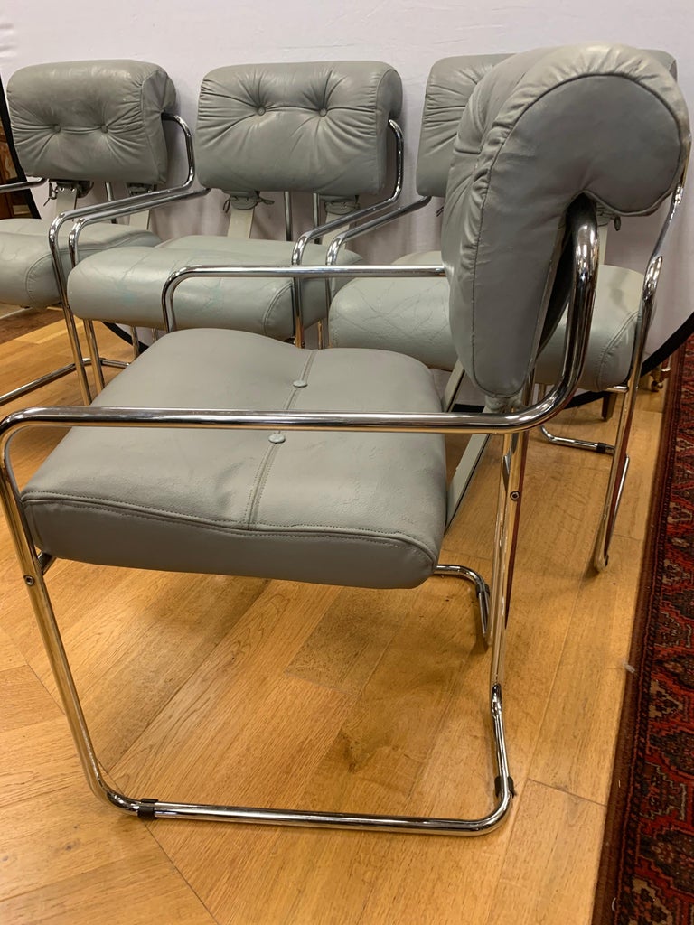Set of Four Guido Faleschini Tucroma Gray Leather and Chrome Chairs Mariani Pace For Sale 13