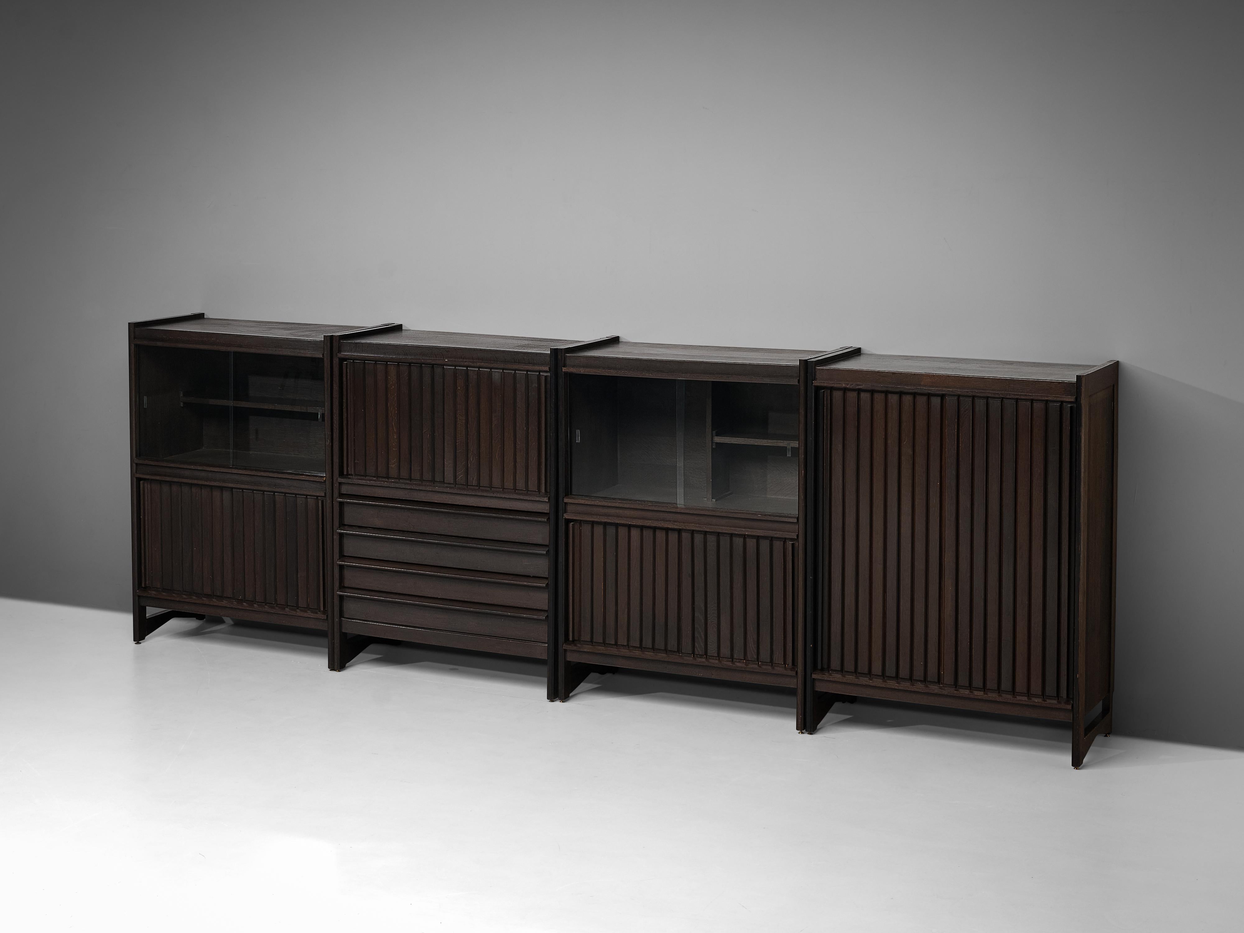 French Set of Four Guillerme & Chambron Cabinets in Stained Oak