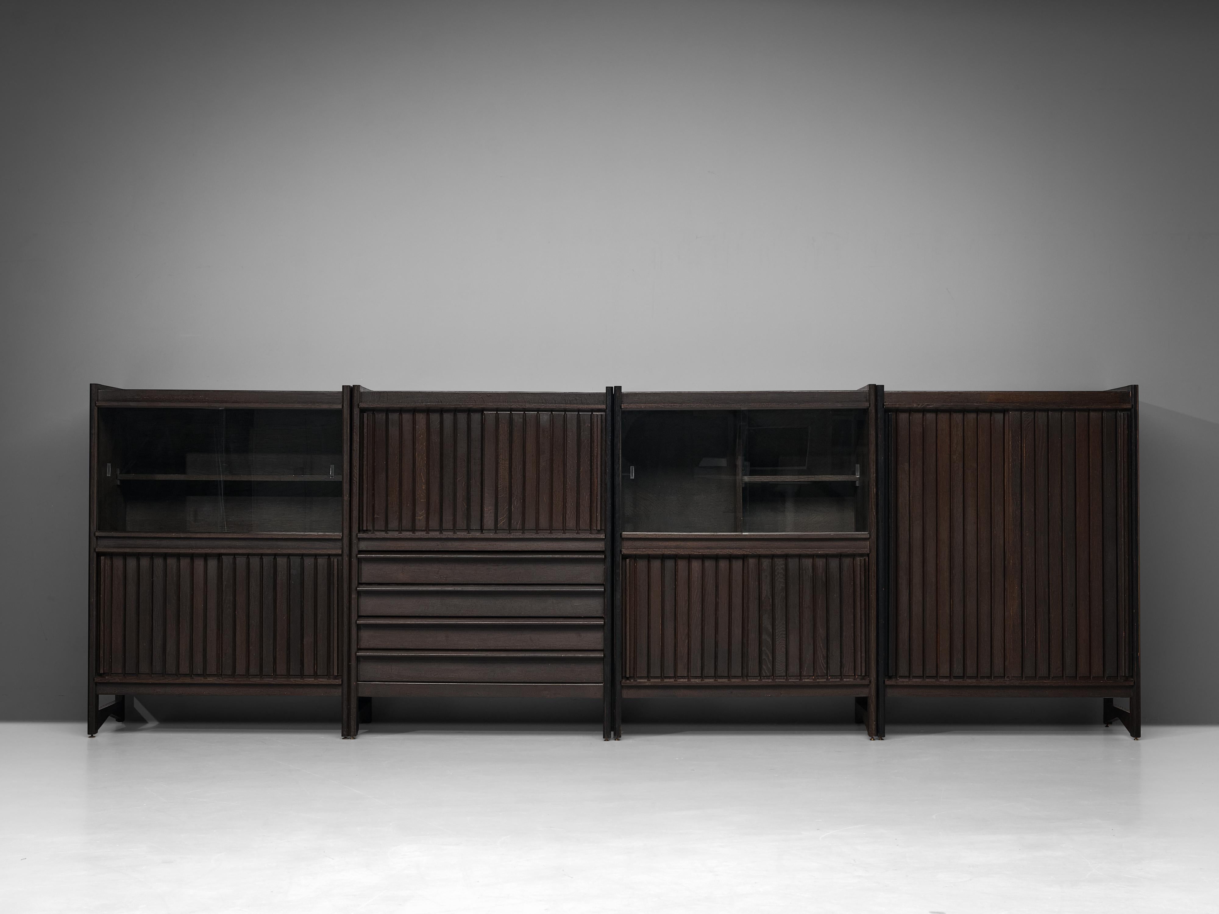 Mid-20th Century Set of Four Guillerme & Chambron Cabinets in Stained Oak