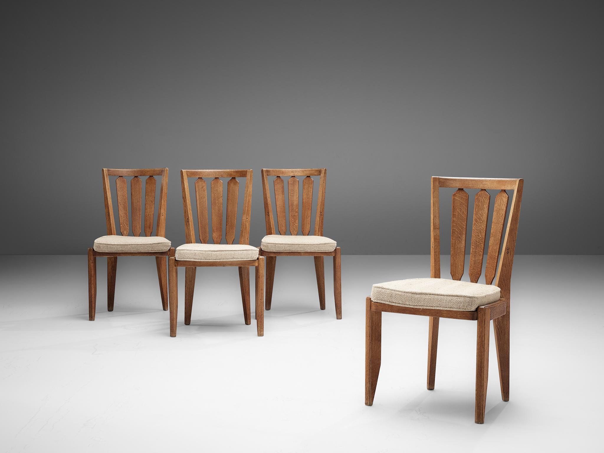 French Set of Four Guillerme et Chambron Dining Chairs in Oak