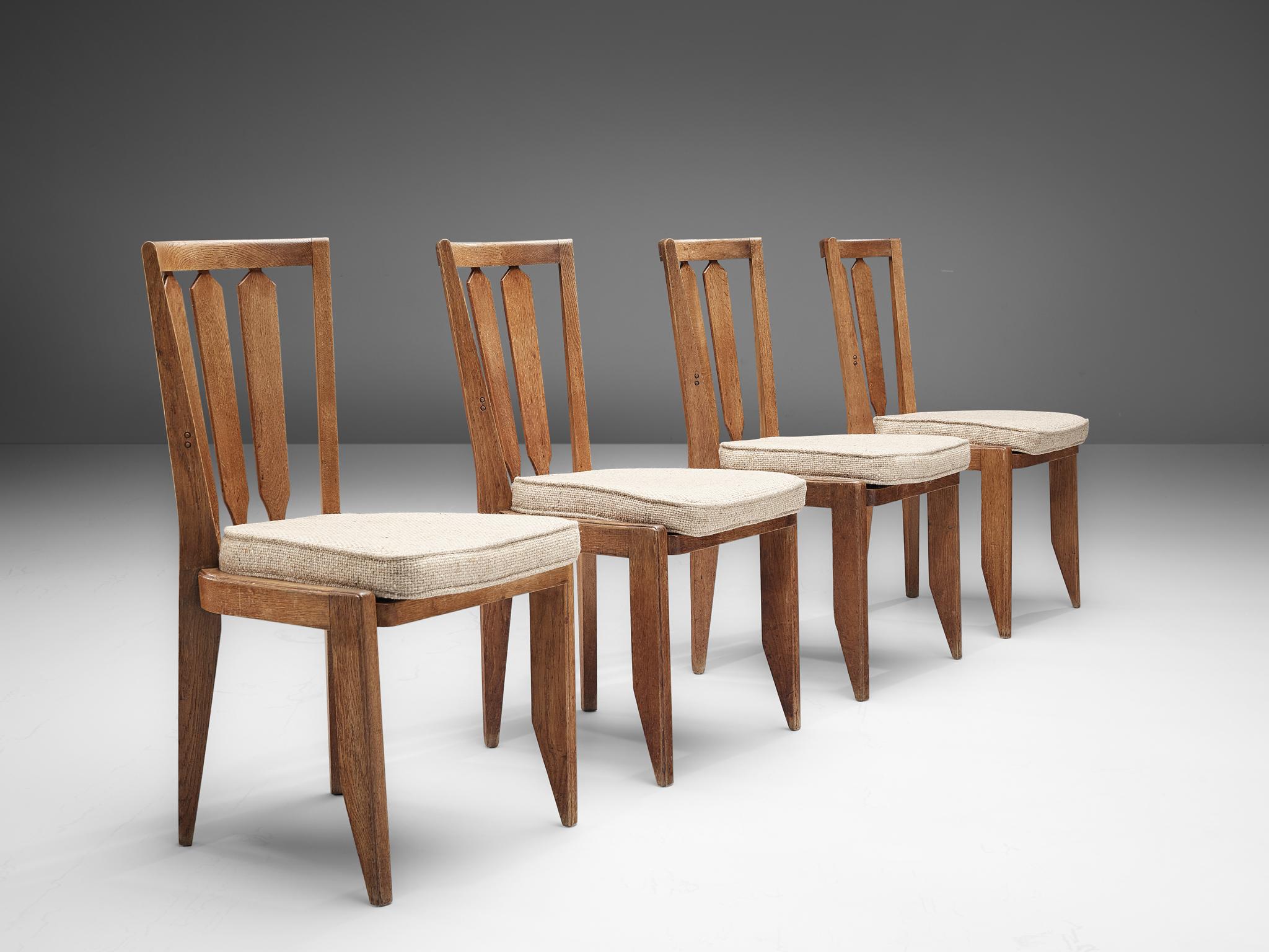 Mid-20th Century Set of Four Guillerme et Chambron Dining Chairs in Oak