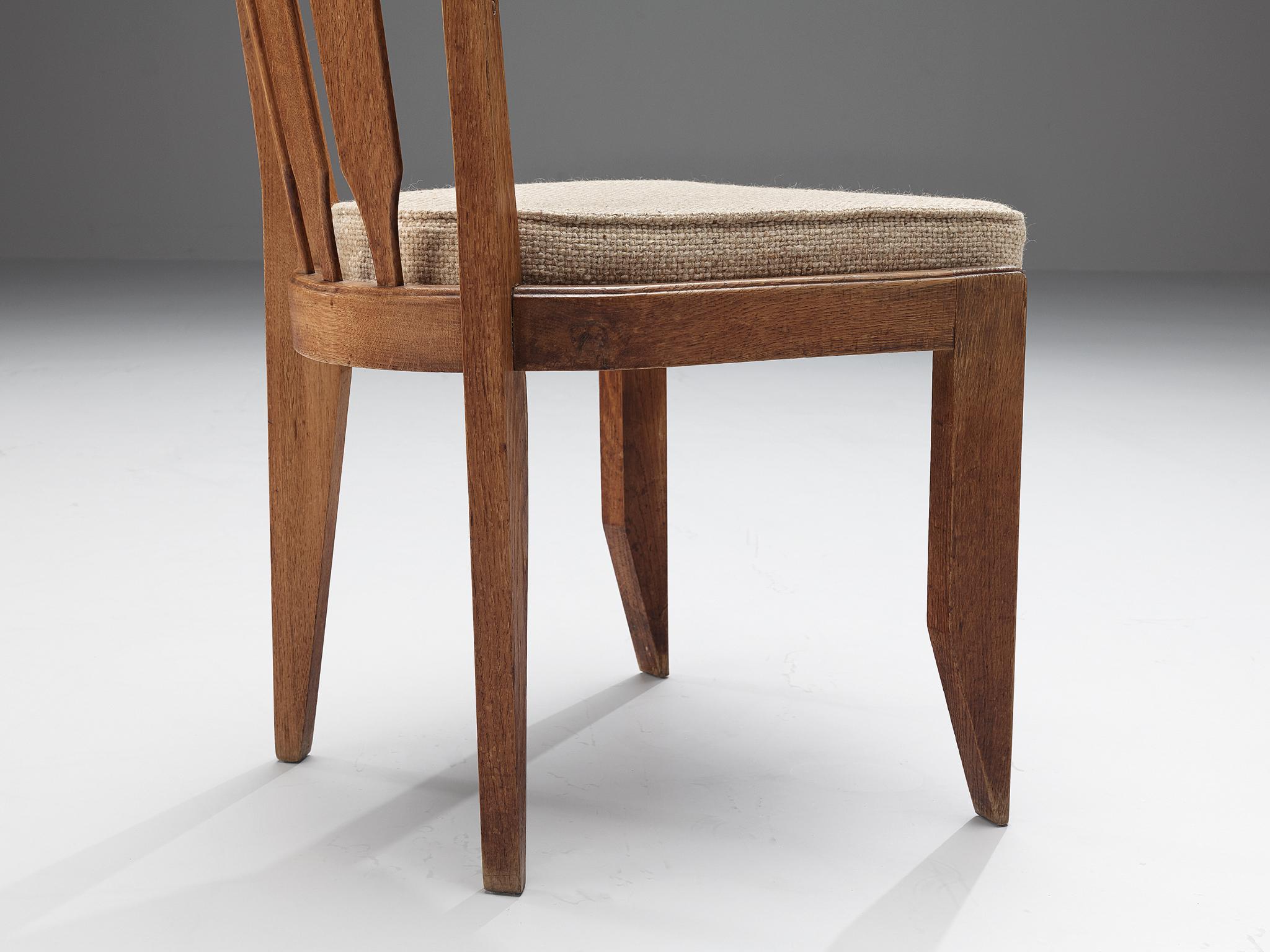 Upholstery Set of Four Guillerme et Chambron Dining Chairs in Oak