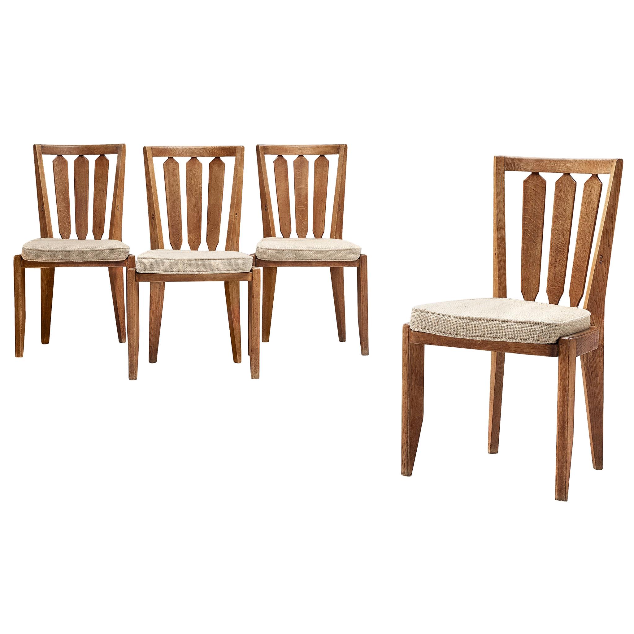Set of Four Guillerme et Chambron Dining Chairs in Oak