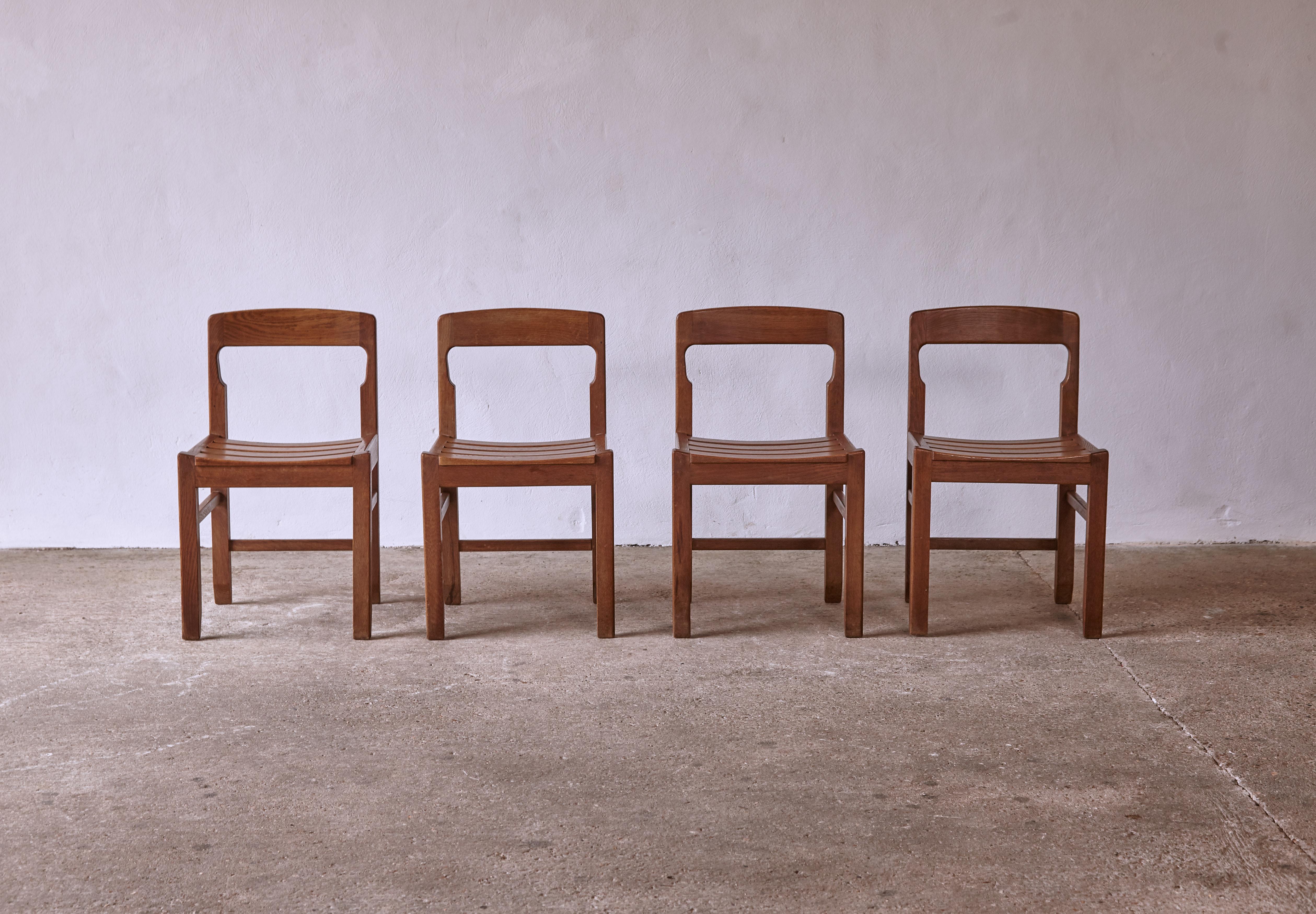 Set of Four Guillerme et Chambron Oak Dining Chairs, France, 1960s For Sale 10