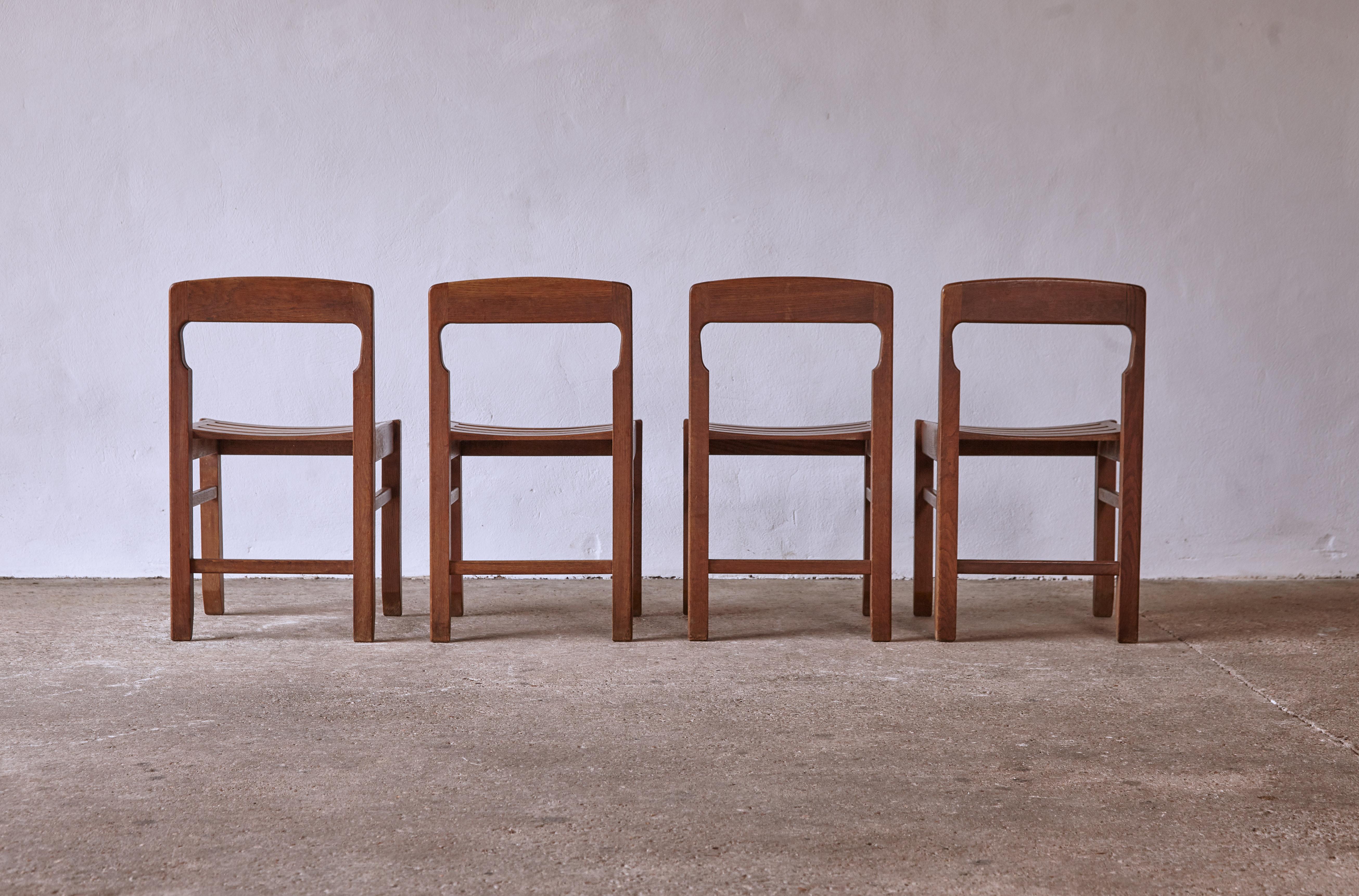 Set of Four Guillerme et Chambron Oak Dining Chairs, France, 1960s For Sale 2