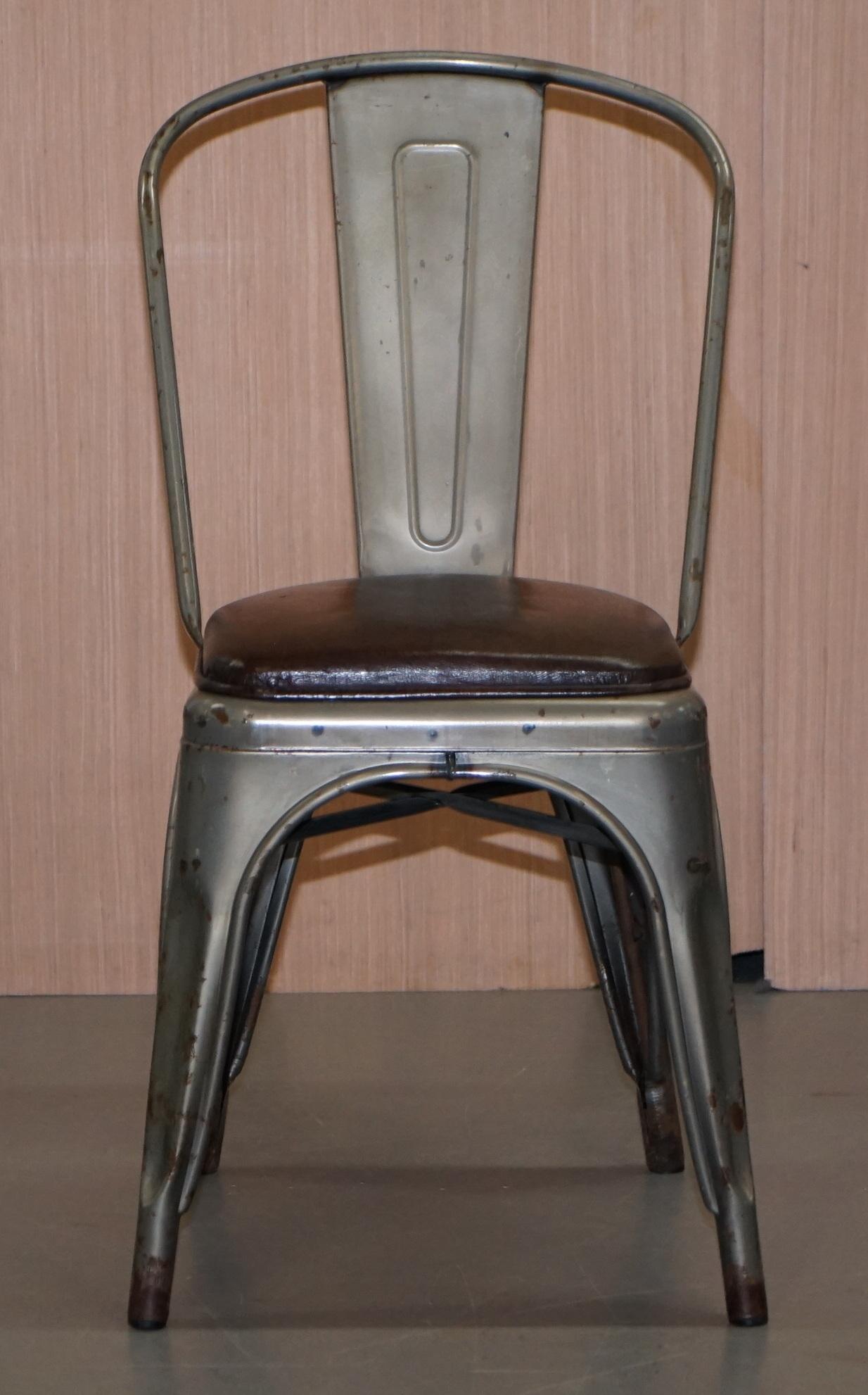 English Set of Four Gun Metal Grey Stacking Chairs Tolix V2 with Upholstered Seat Pad