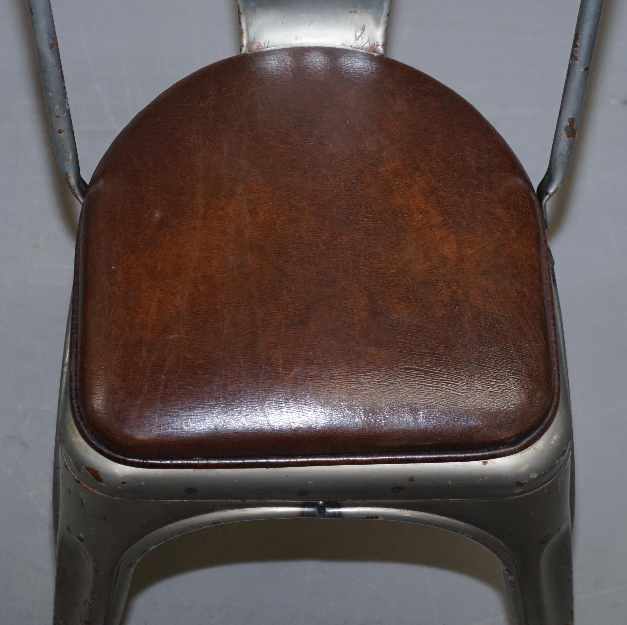20th Century Set of Four Gun Metal Grey Stacking Chairs Tolix V2 with Upholstered Seat Pad