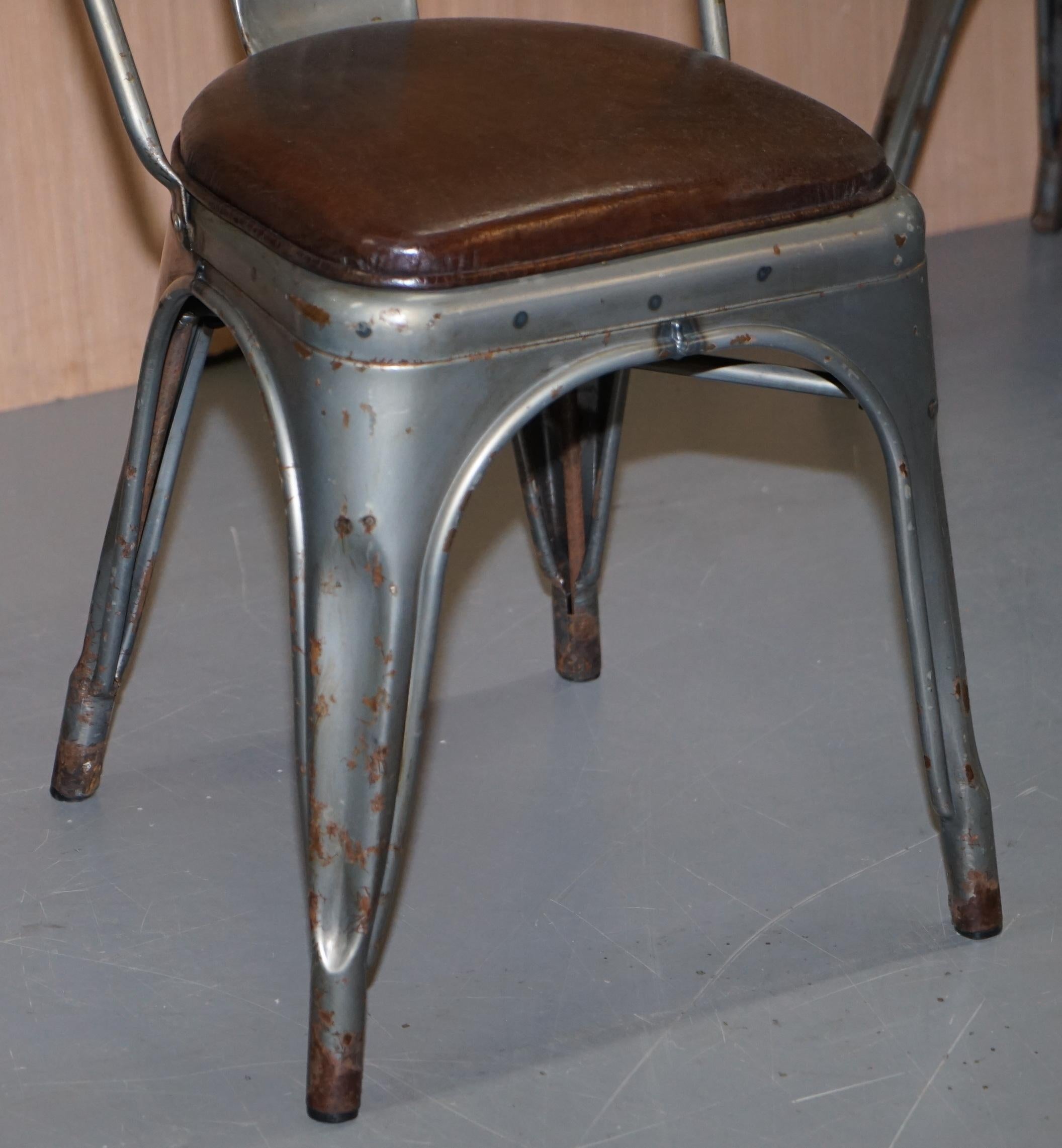 20th Century Set of Four Gun Metal Grey Stacking Chairs Tolix V2 with Upholstered Seat Pad