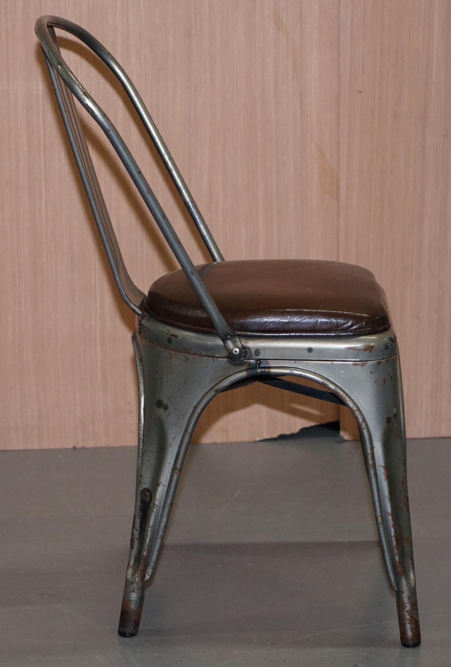 Set of Four Gun Metal Grey Stacking Chairs Tolix V2 with Upholstered Seat Pad 1