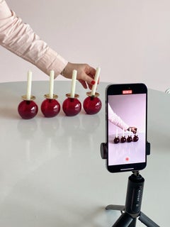 Set of Four Gunnar Ander Lindshammar Glass and Brass Candle Sticks, 1950s