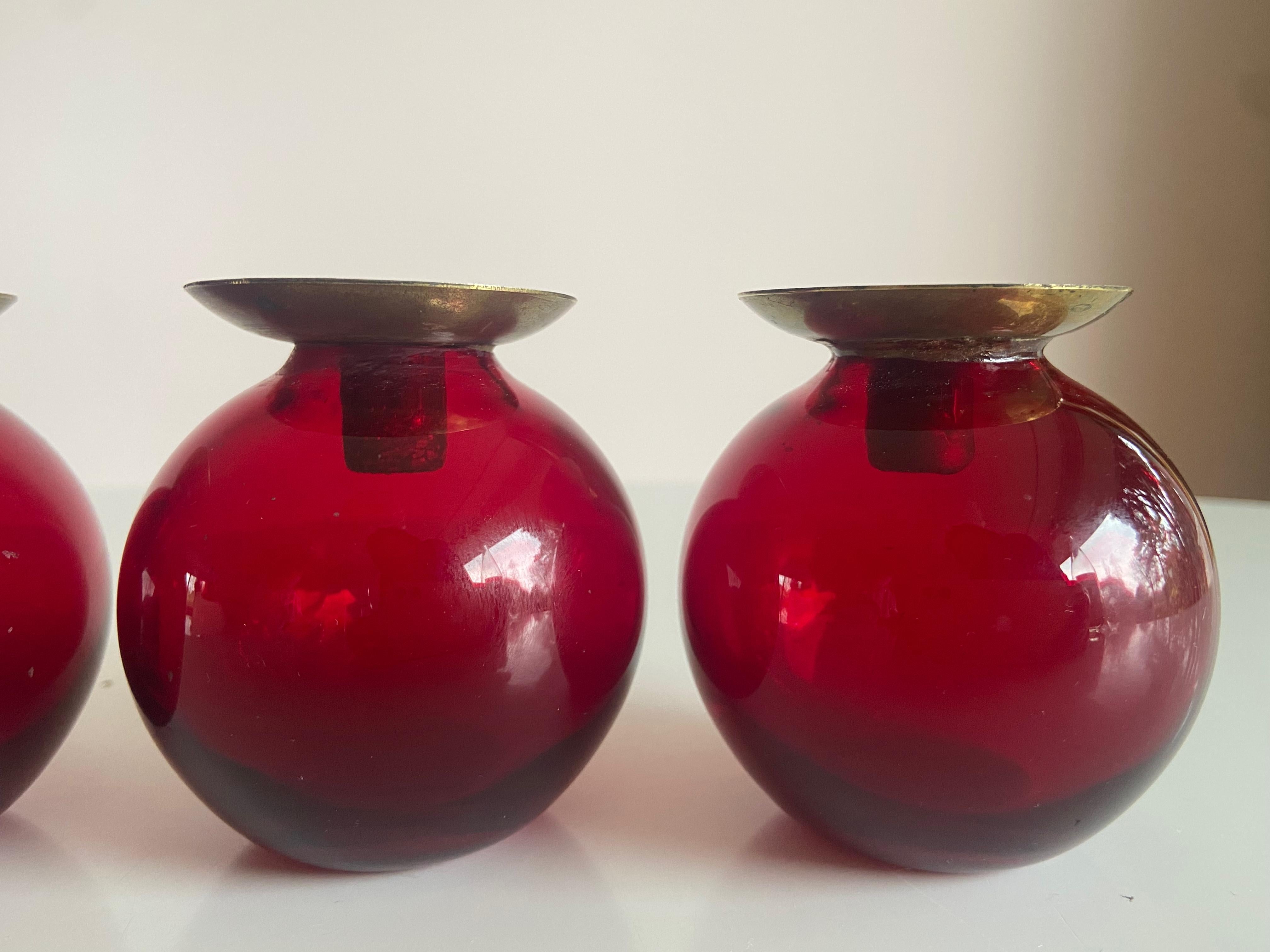 Mid-20th Century Set of Four Gunnar Ander Lindshammar Glass and Brass Candle Sticks, 1950s For Sale