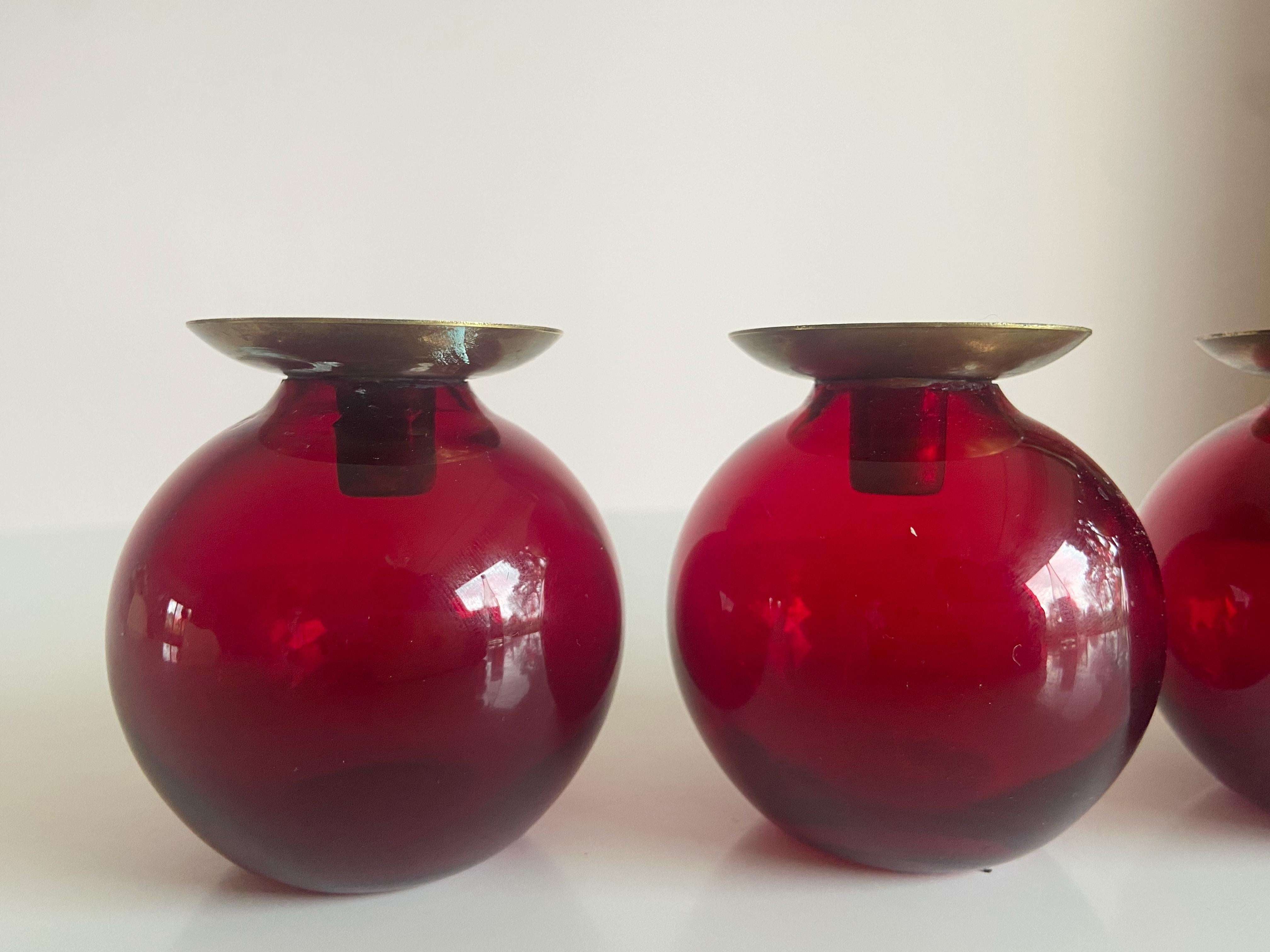 Set of Four Gunnar Ander Lindshammar Glass and Brass Candle Sticks, 1950s For Sale 1