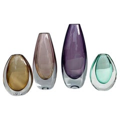 Set of Four Gunnar Nylund Crystal Glass Vases Strömbergshyttan Sweden 1950s
