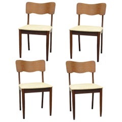 Set of Four Gustav Bahus Midcentury Danish Modern Teak Ribbon Dining Chairs