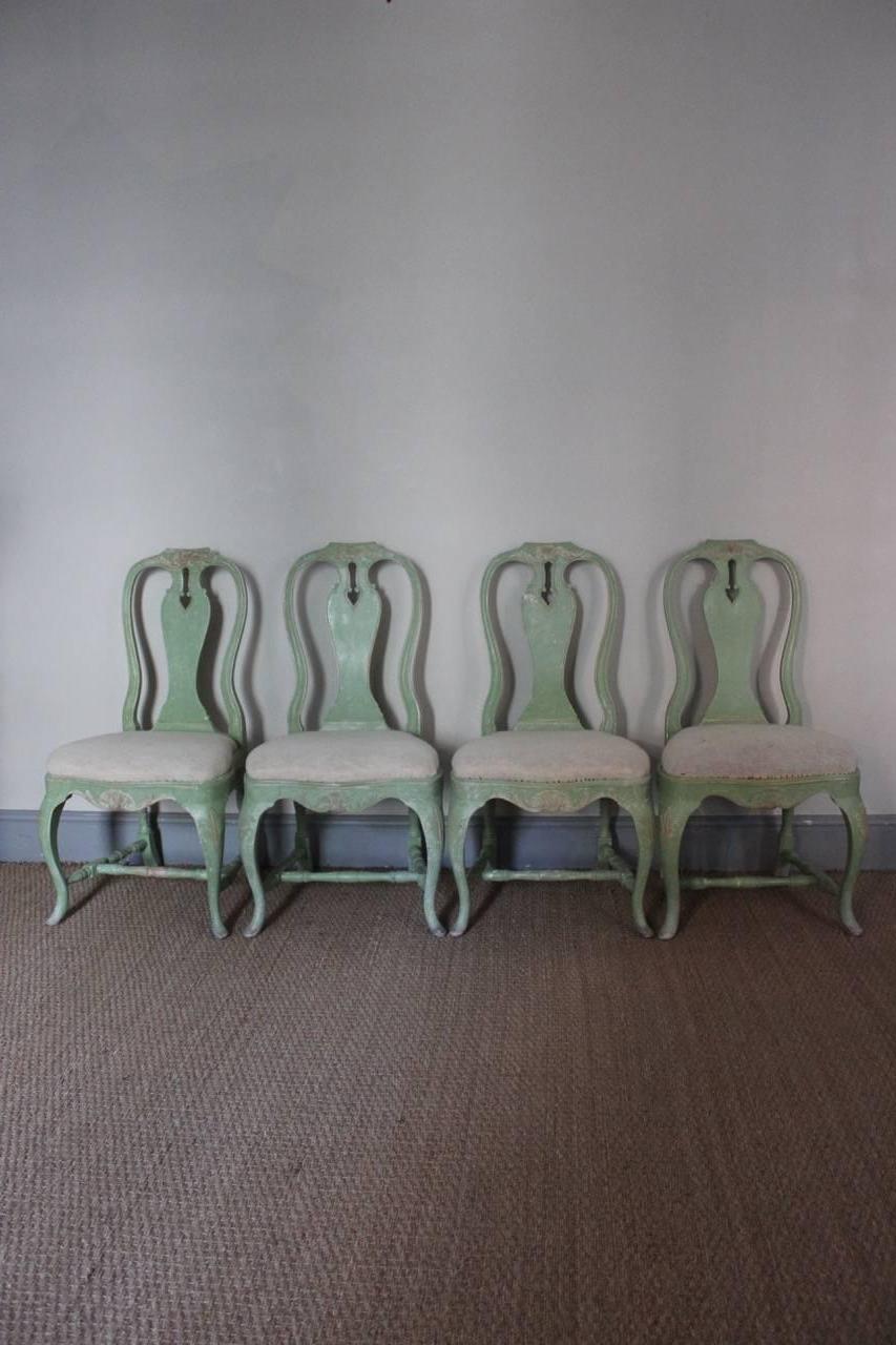 20th Century Set of Four Gustavian Style Painted Swedish Chairs