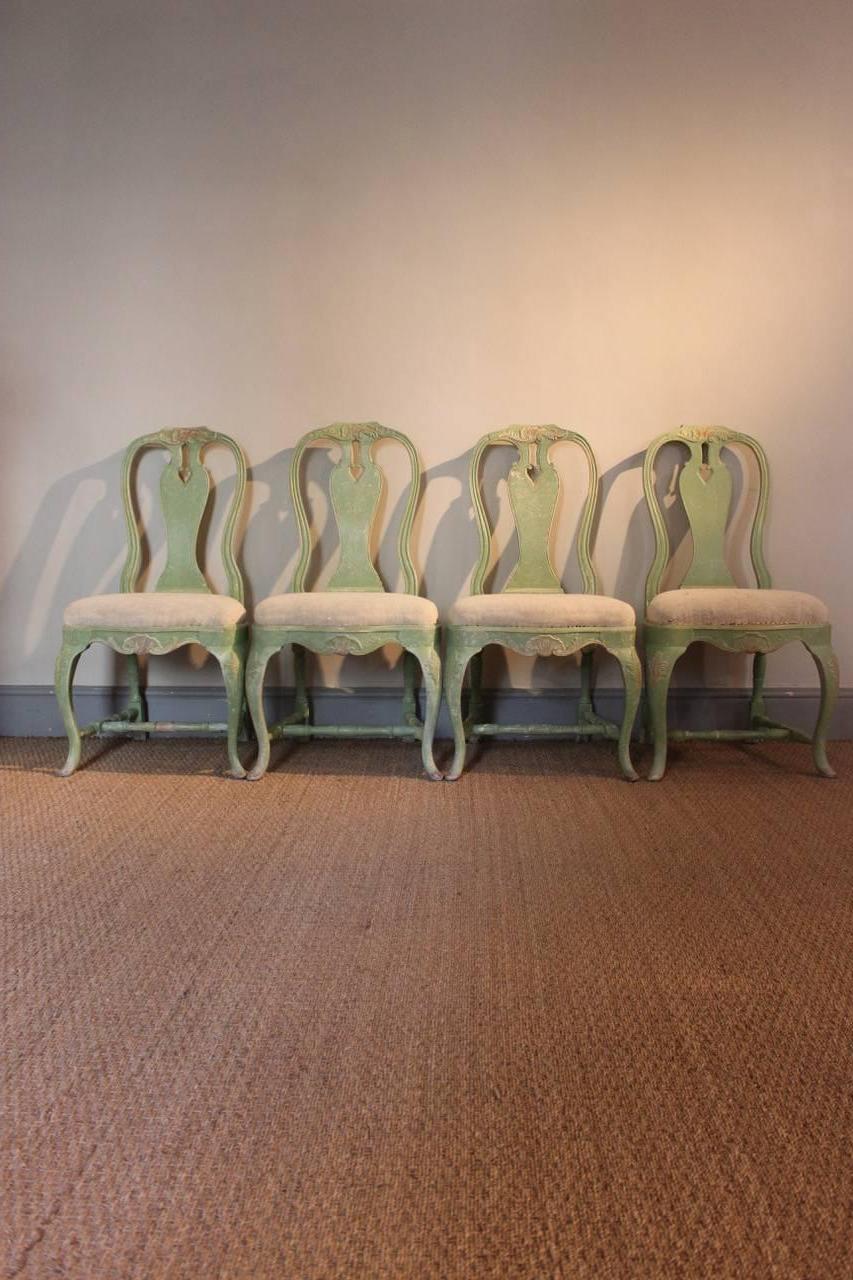 Wood Set of Four Gustavian Style Painted Swedish Chairs