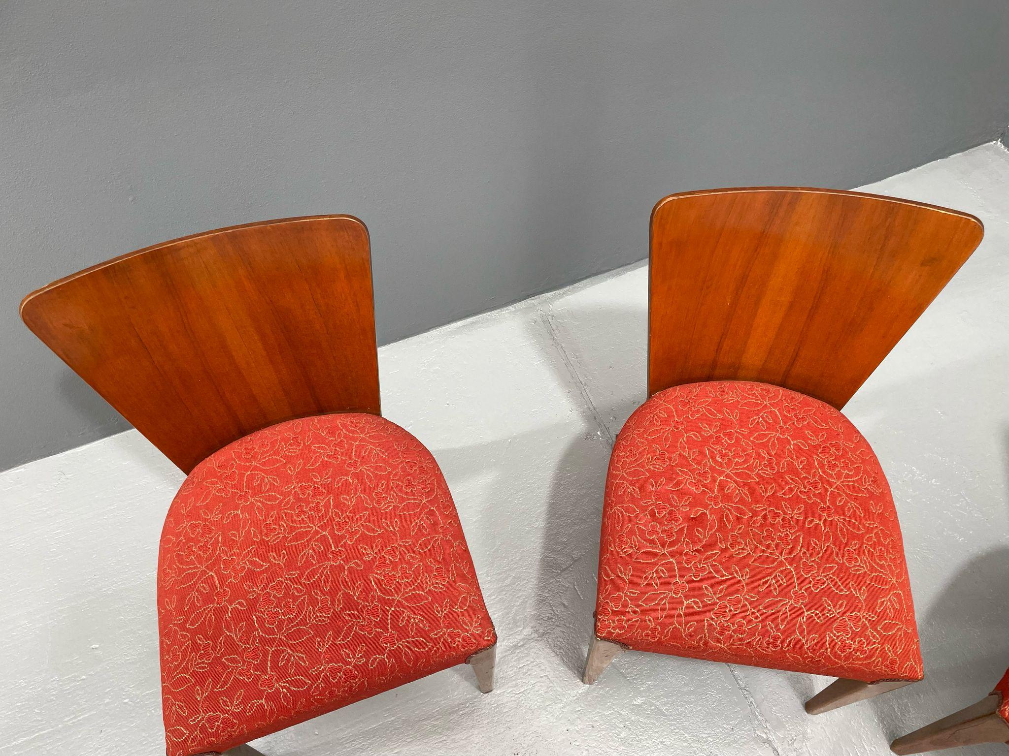 Set of Four H-214 Chairs by Jindřich Halabala, Walnut, 1950s For Sale 4