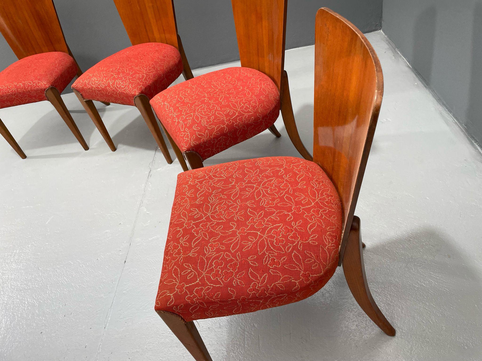 Set of Four H-214 Chairs by Jindřich Halabala, Walnut, 1950s For Sale 6