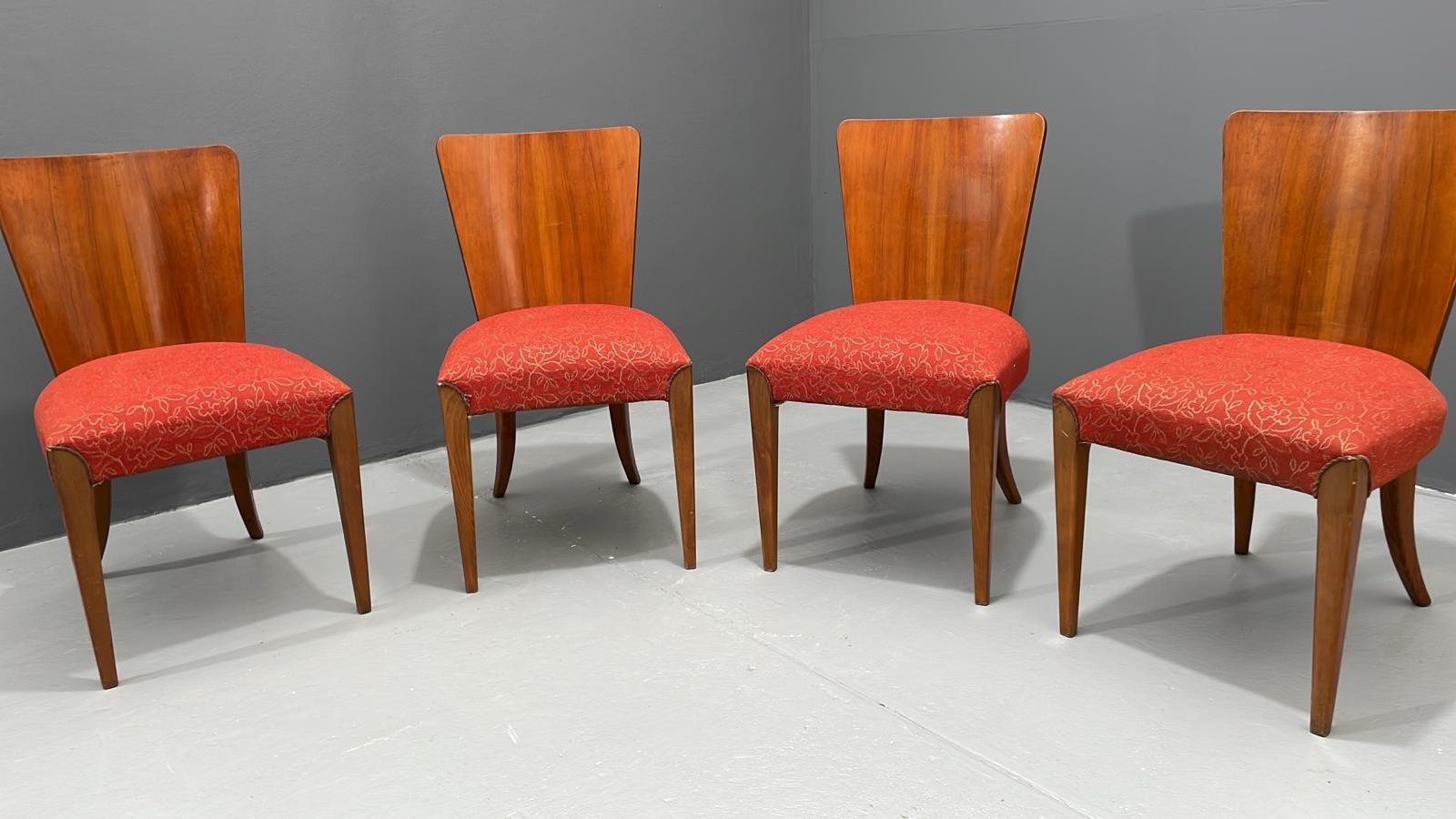 Set of Four H-214 Chairs by Jindřich Halabala, Walnut, 1950s For Sale 7