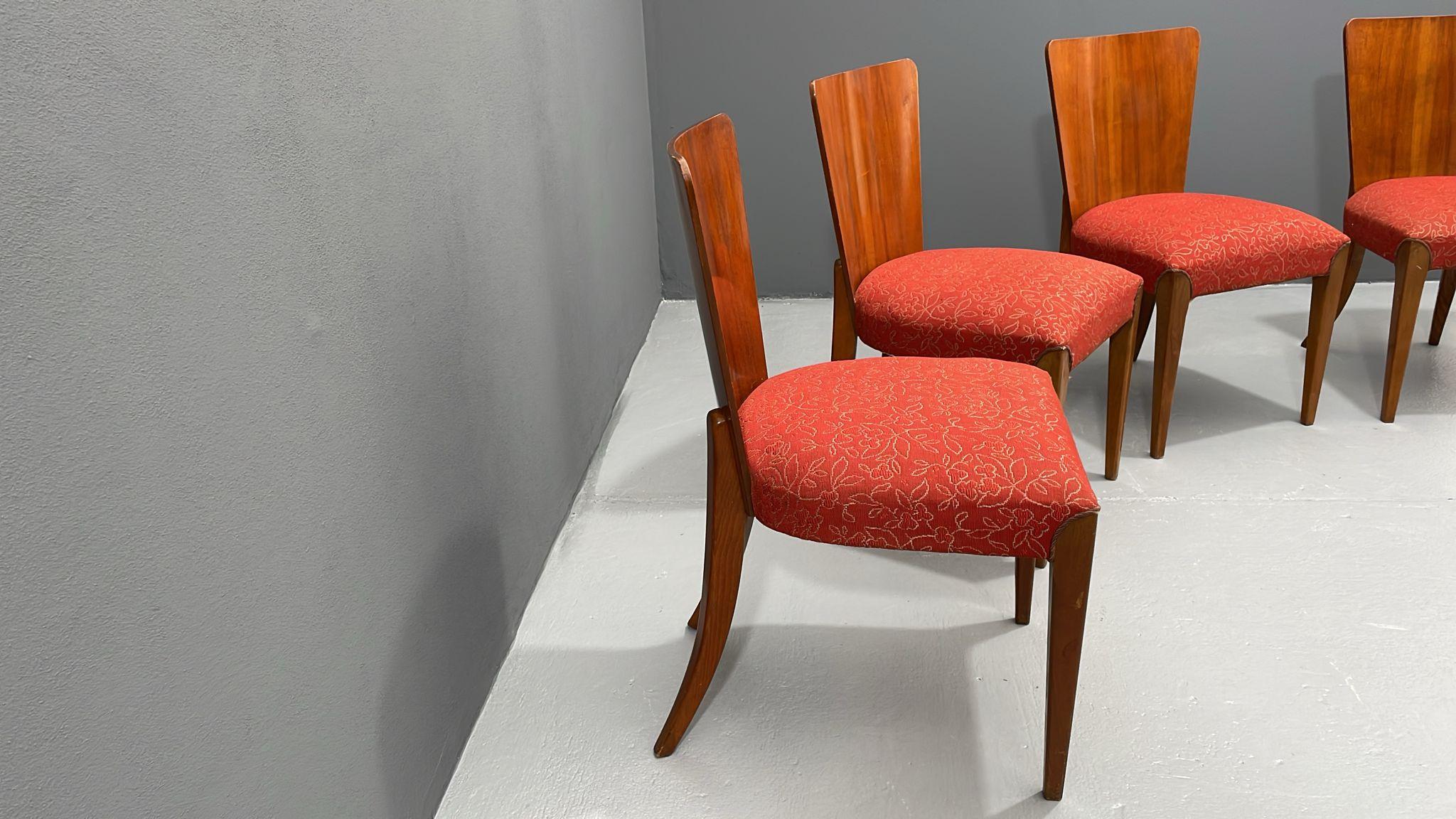 Set of Four H-214 Chairs by Jindřich Halabala, Walnut, 1950s For Sale 8