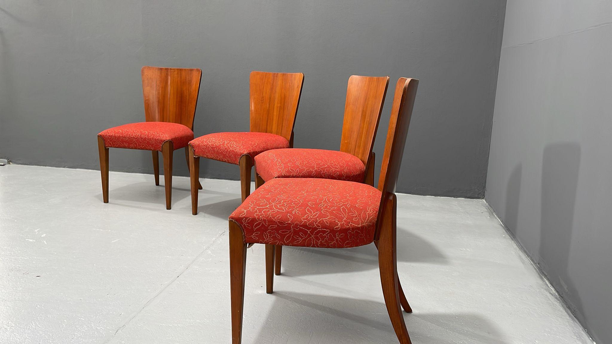Set of Four H-214 Chairs by Jindřich Halabala, Walnut, 1950s For Sale 9