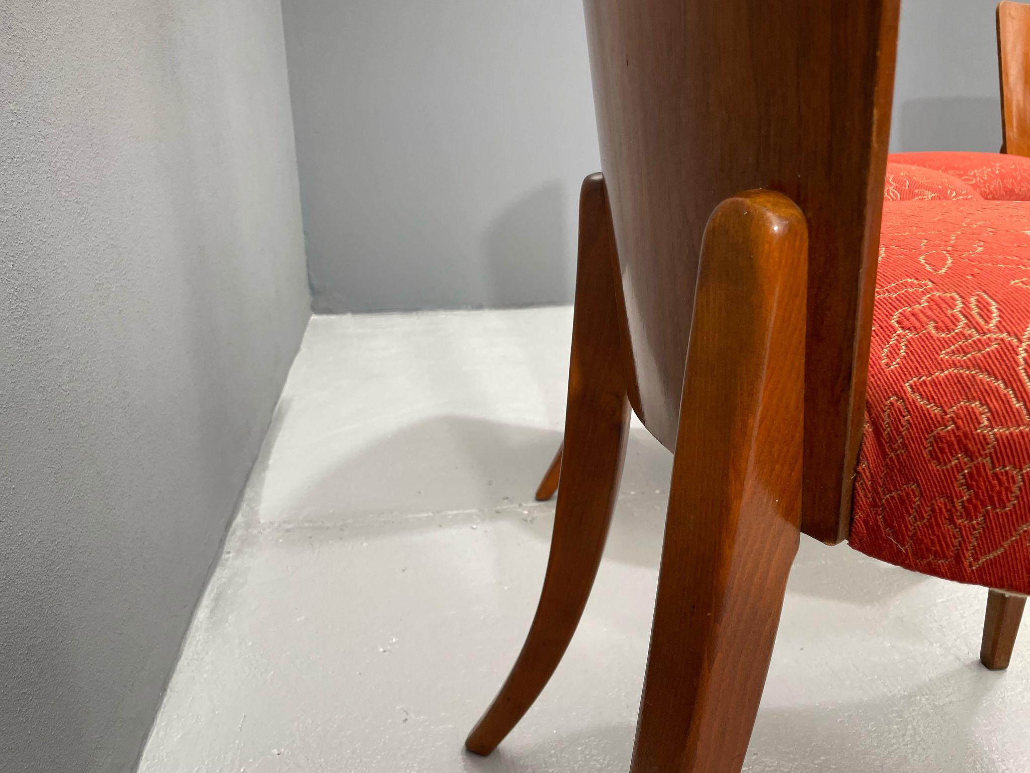 Art Deco Set of Four H-214 Chairs by Jindřich Halabala, Walnut, 1950s For Sale
