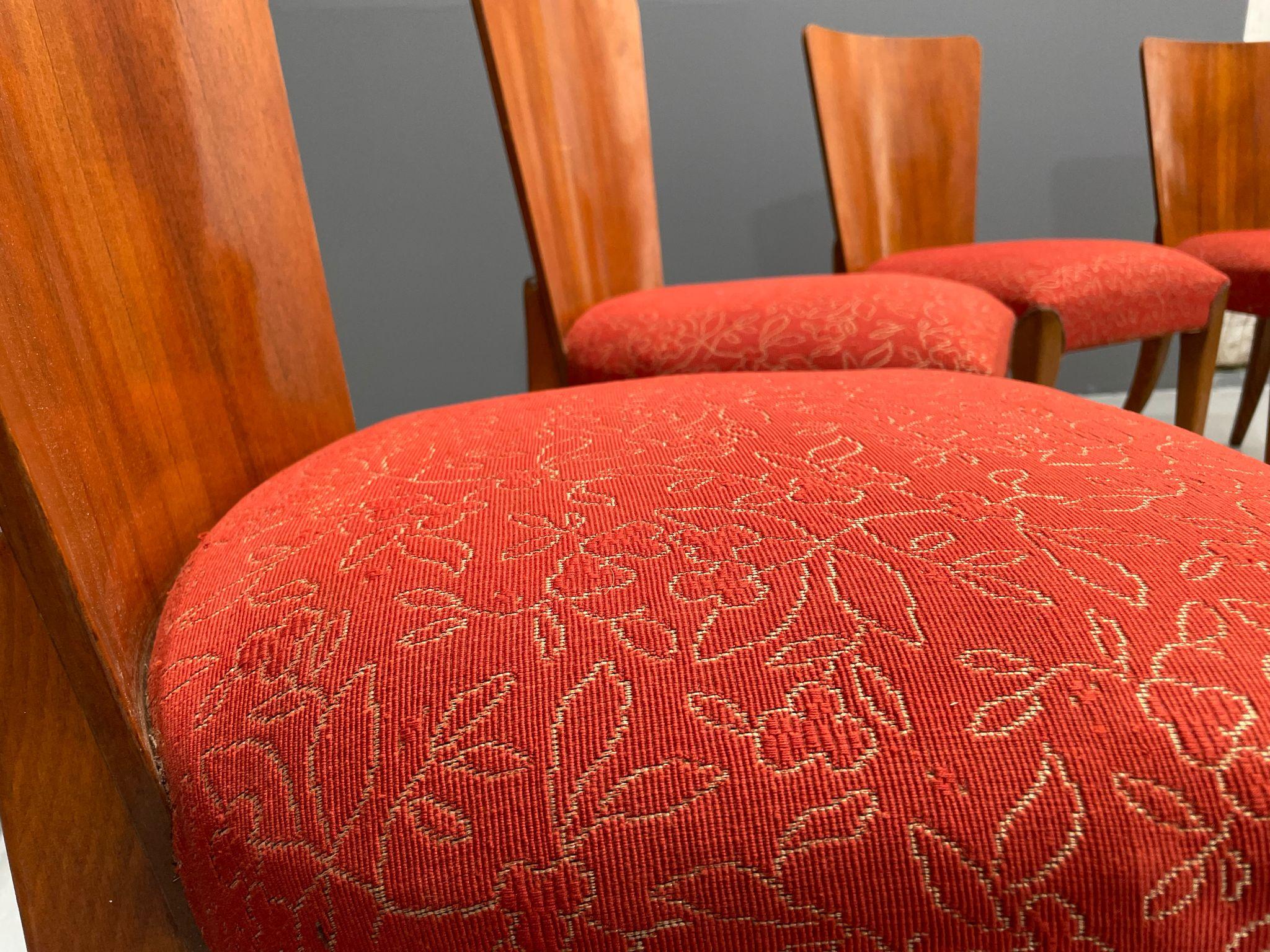 Czech Set of Four H-214 Chairs by Jindřich Halabala, Walnut, 1950s For Sale