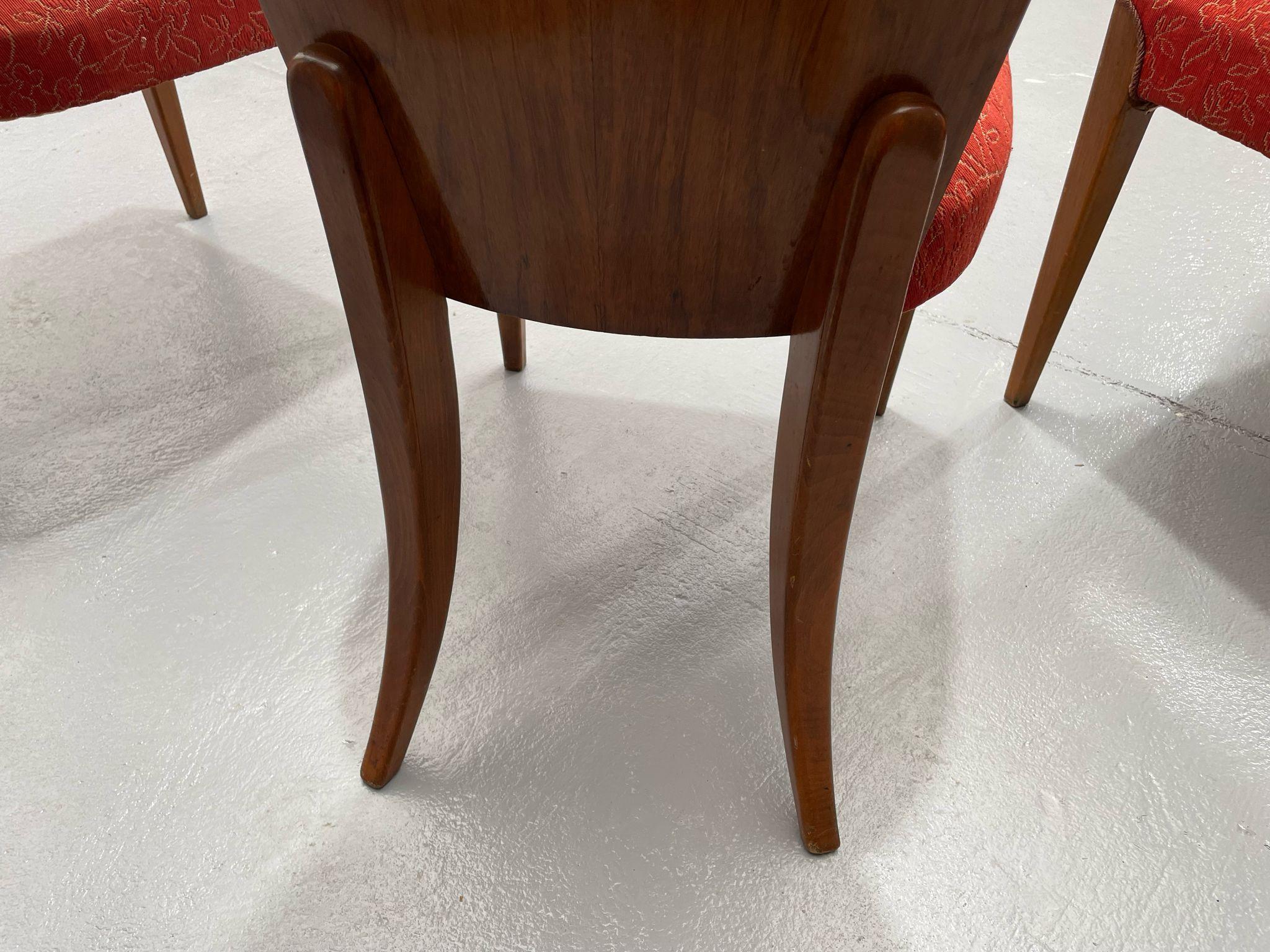 Wood Set of Four H-214 Chairs by Jindřich Halabala, Walnut, 1950s For Sale