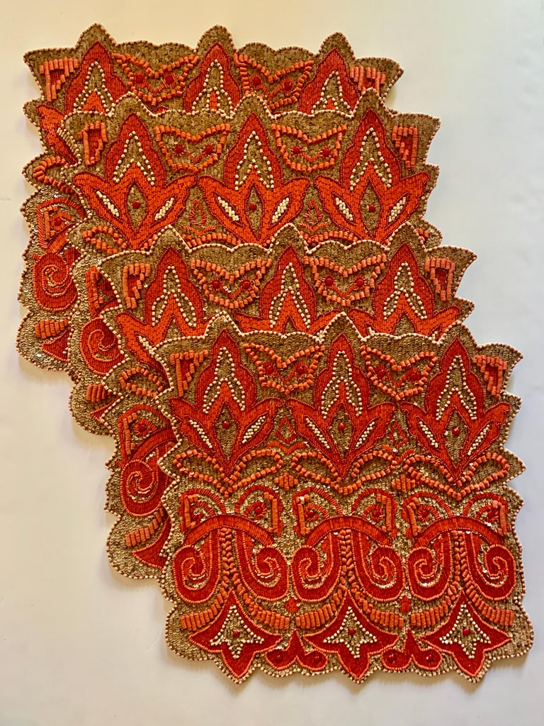 Set of Four Hand Beaded Placemats by Amy Seybert For Sale at 1stDibs