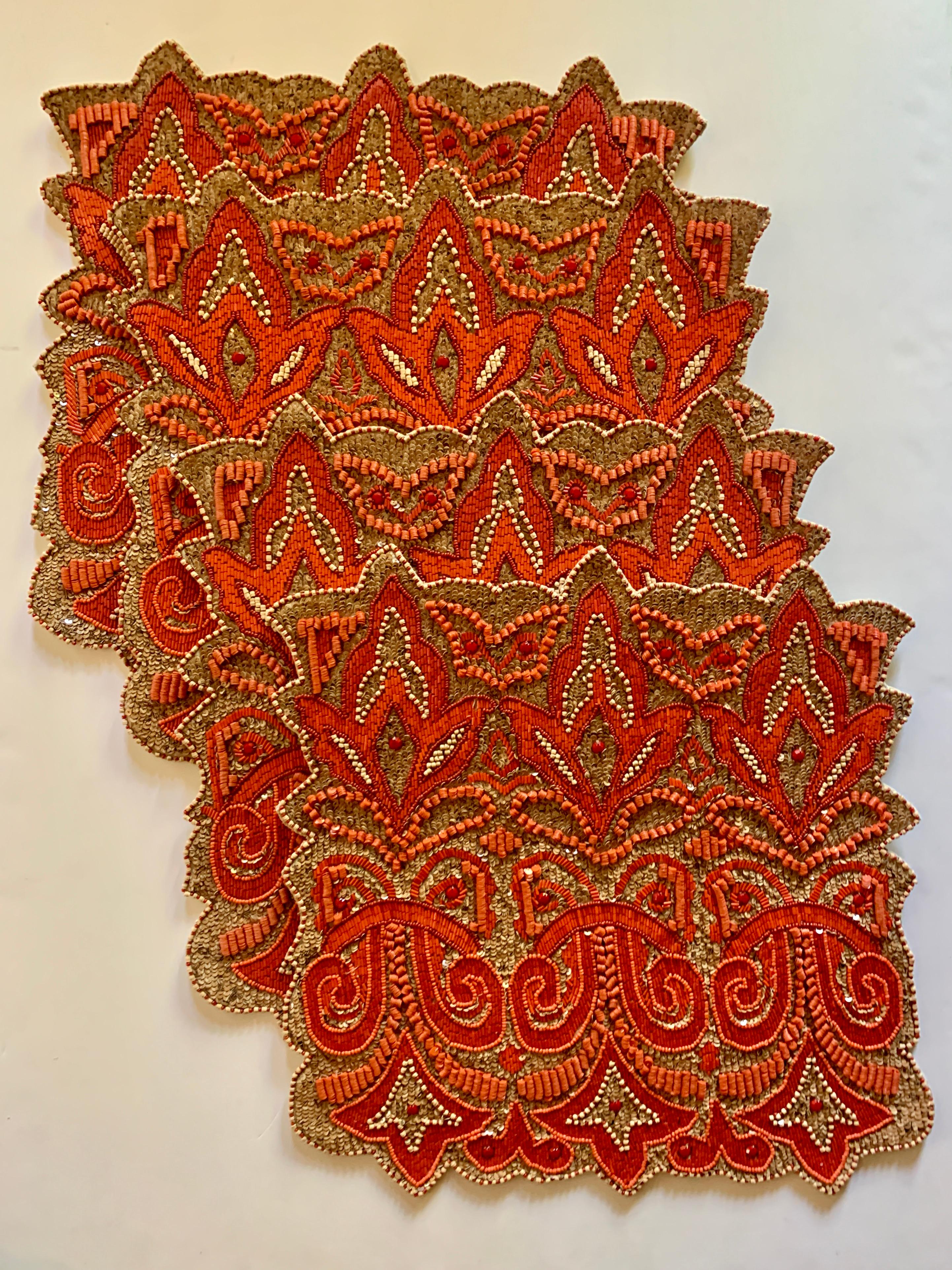 Indian Set of Four Hand Beaded Placemats by Amy Seybert