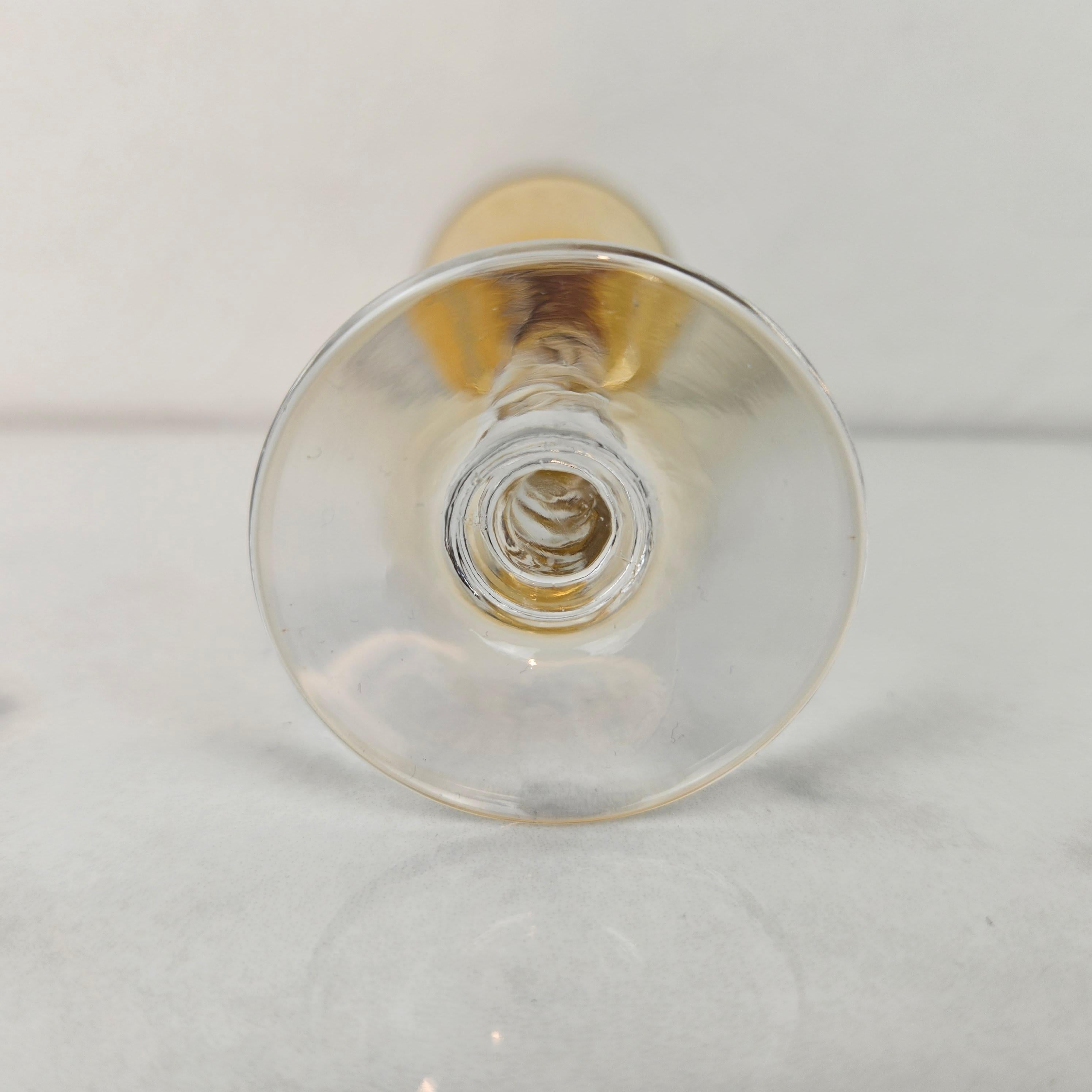 Mid-20th Century Set of Four Hand-Blown Colored Cordial Glasses with Twisted Stem, circa 1930 For Sale